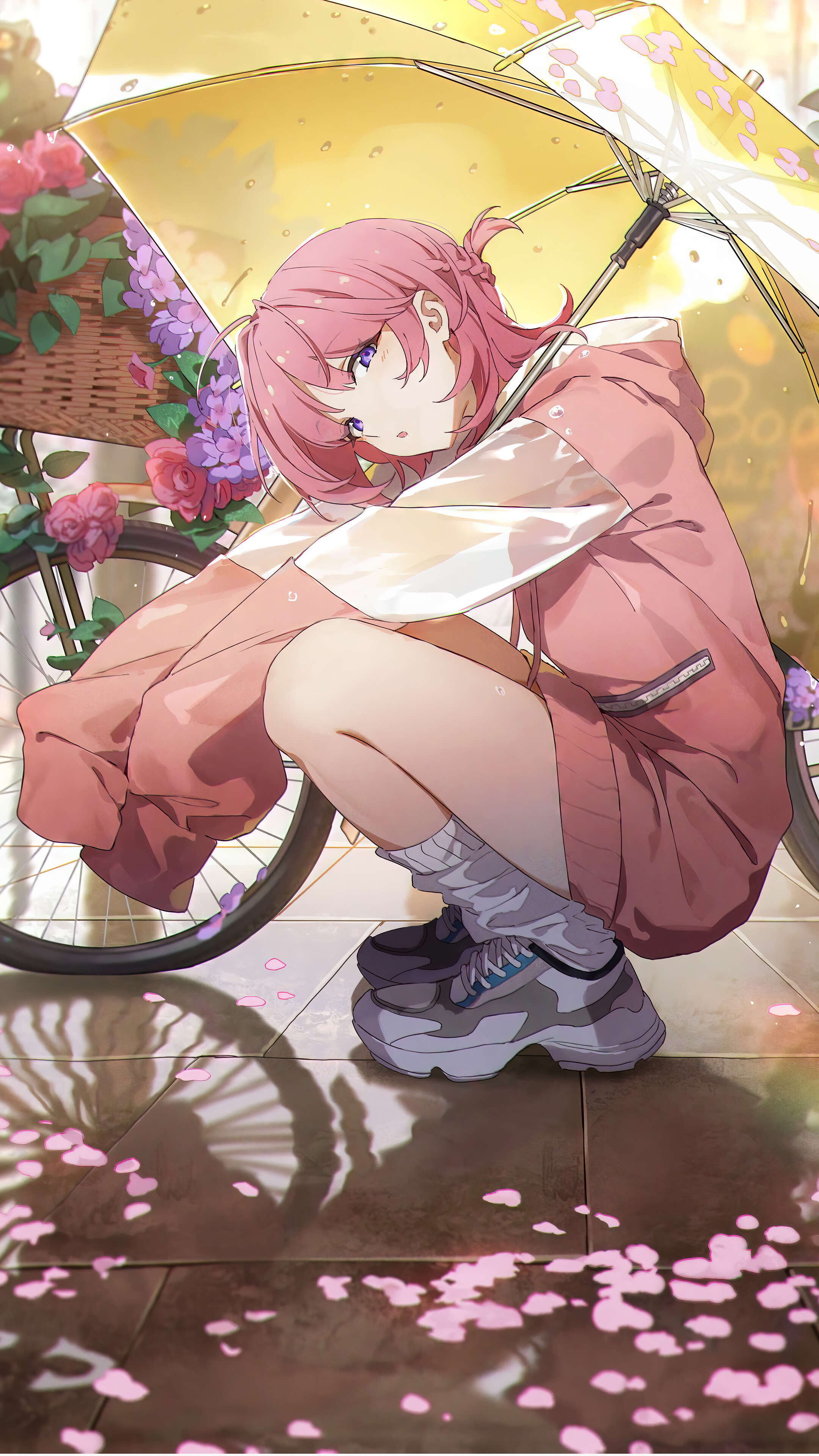 Anime Girl Pink Hair Umbrella 4K Wallpaper iPhone HD Phone i
