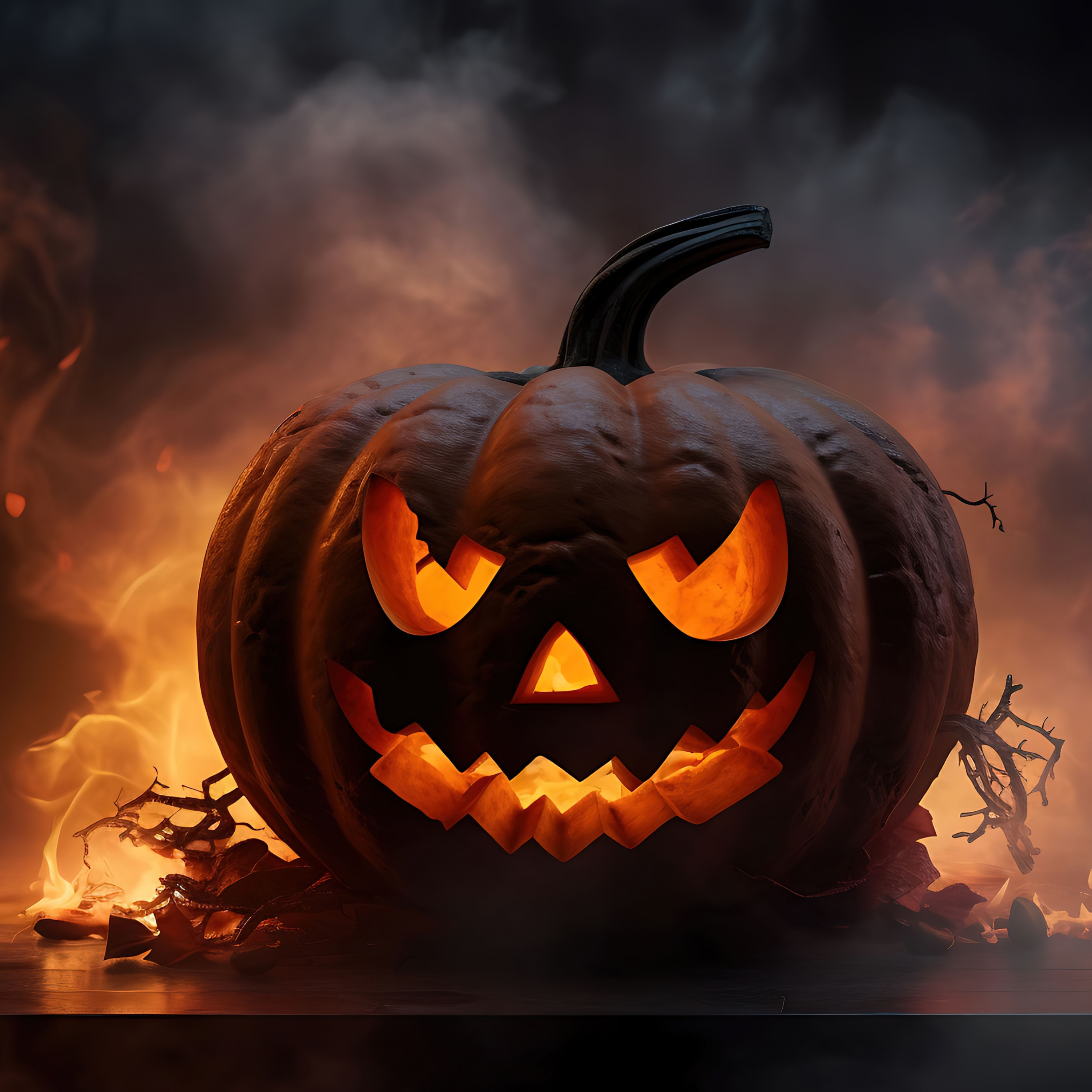 Halloween pumpkin Wallpaper 4K, Fire