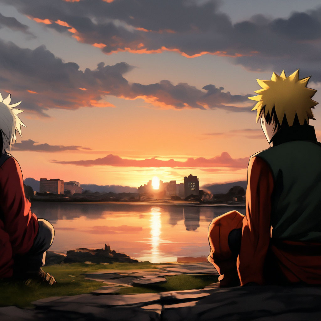 Grey sky, Naruto and Jiraiya watch