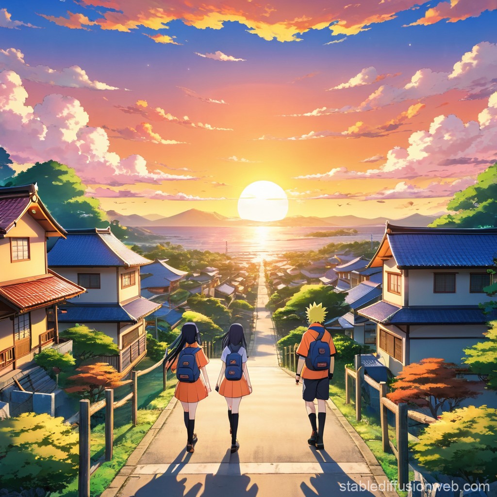 Naruto and Hinata at Sunset with Houses