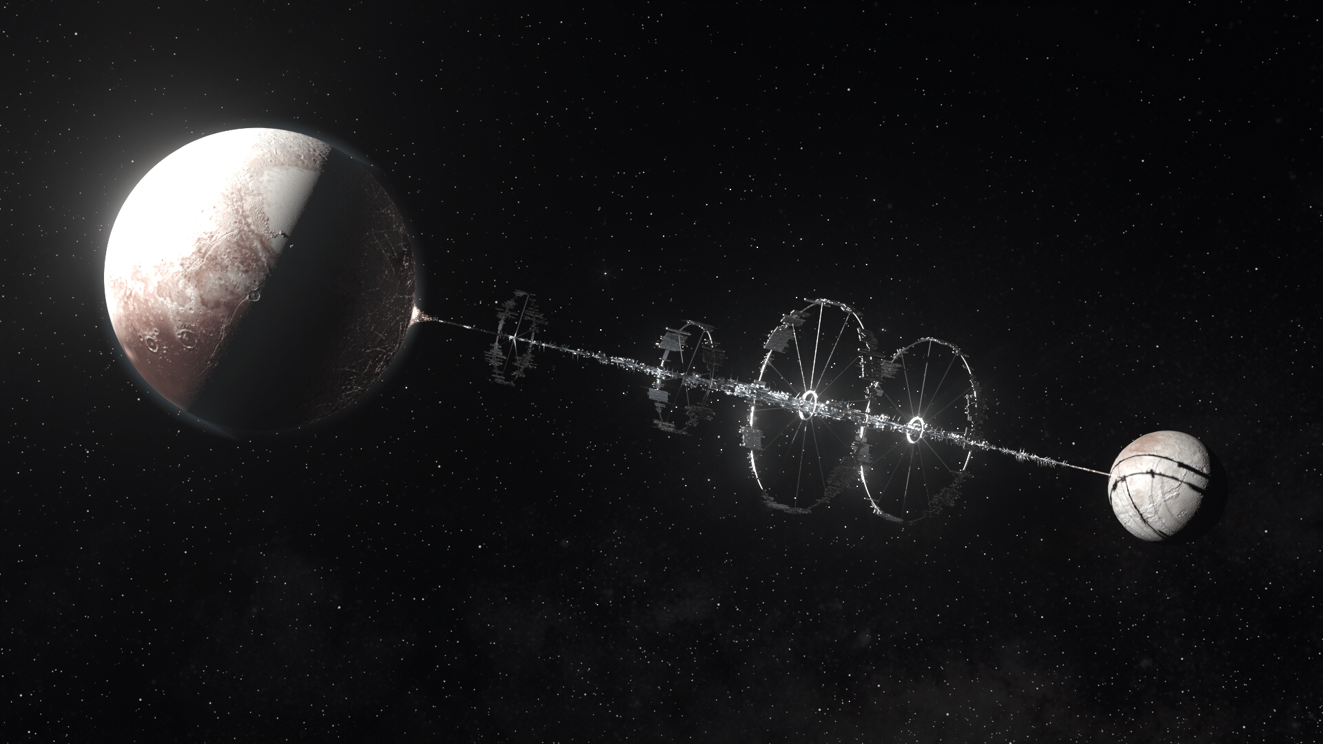 megastructure bridging Pluto and Charon