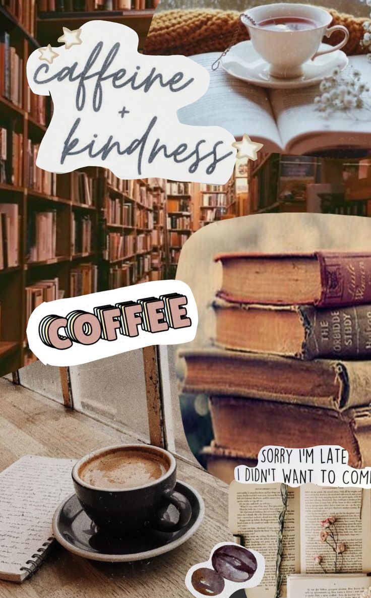 cute coffee and books iphone wallpaper