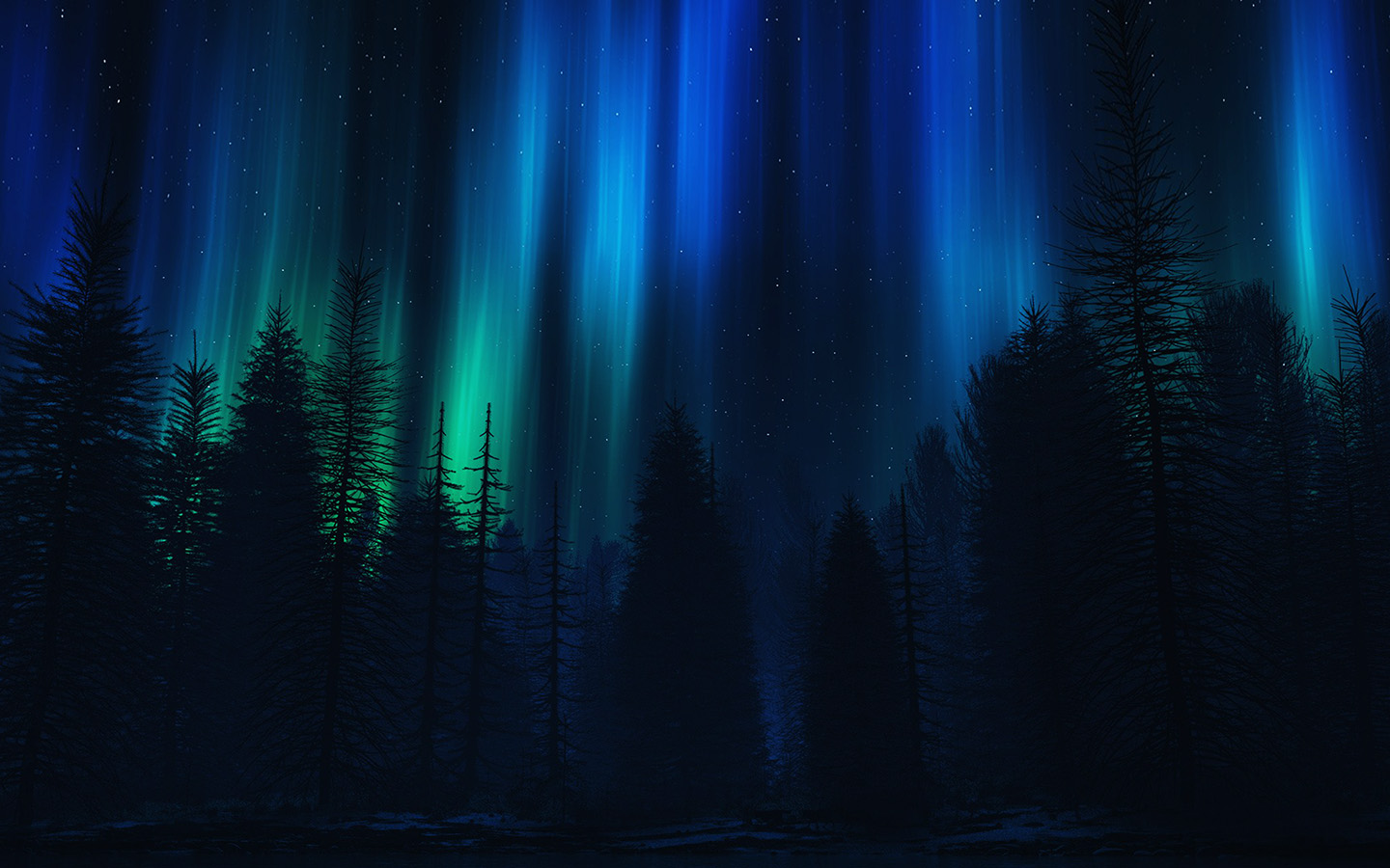 Aurora Night Sky Dark Blue Nature Art
