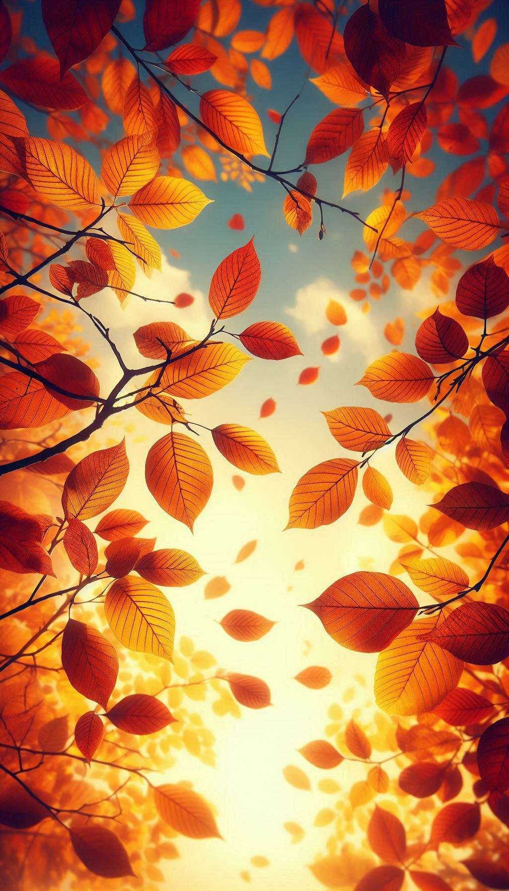 Autumn Leaves And Sky Background