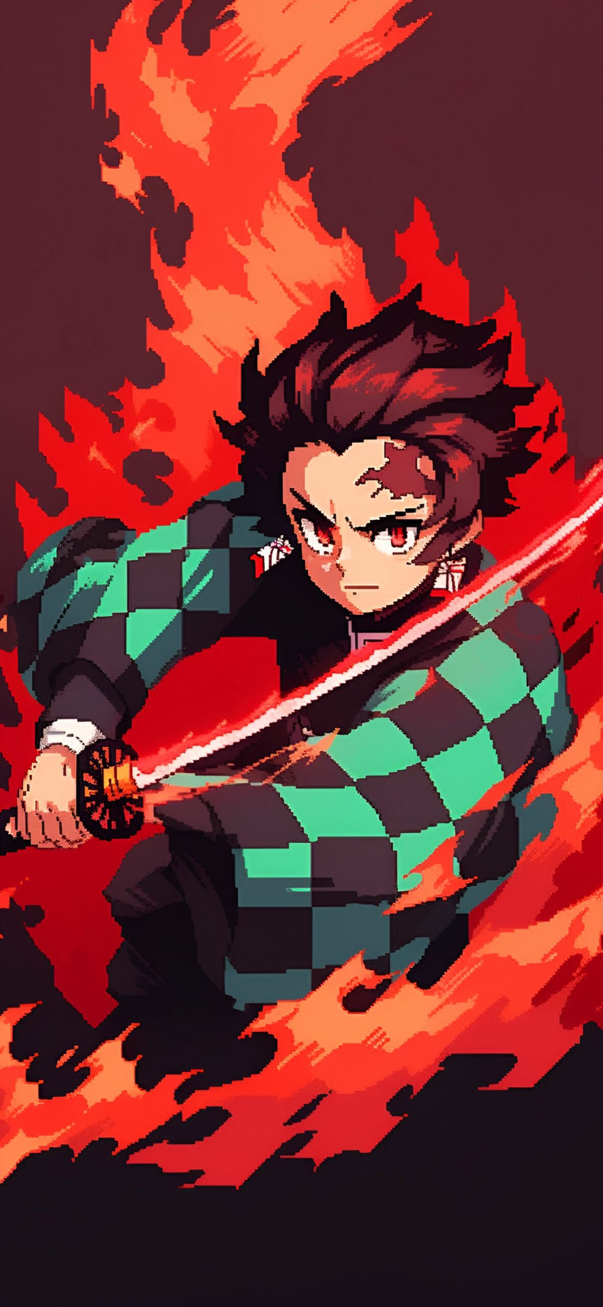 Demon Slayer Tanjiro in Fire Pixel Art
