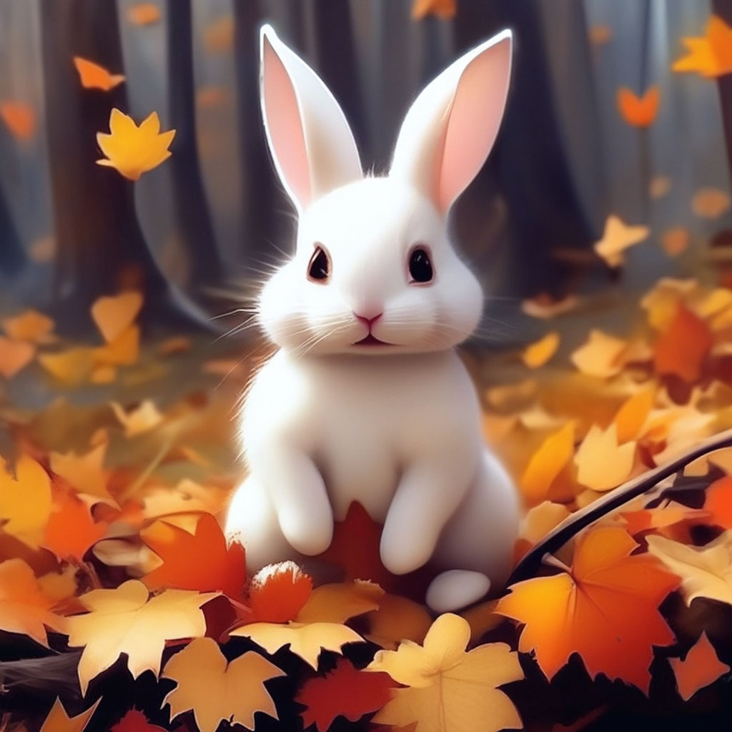 cute little white rabbit, autumn