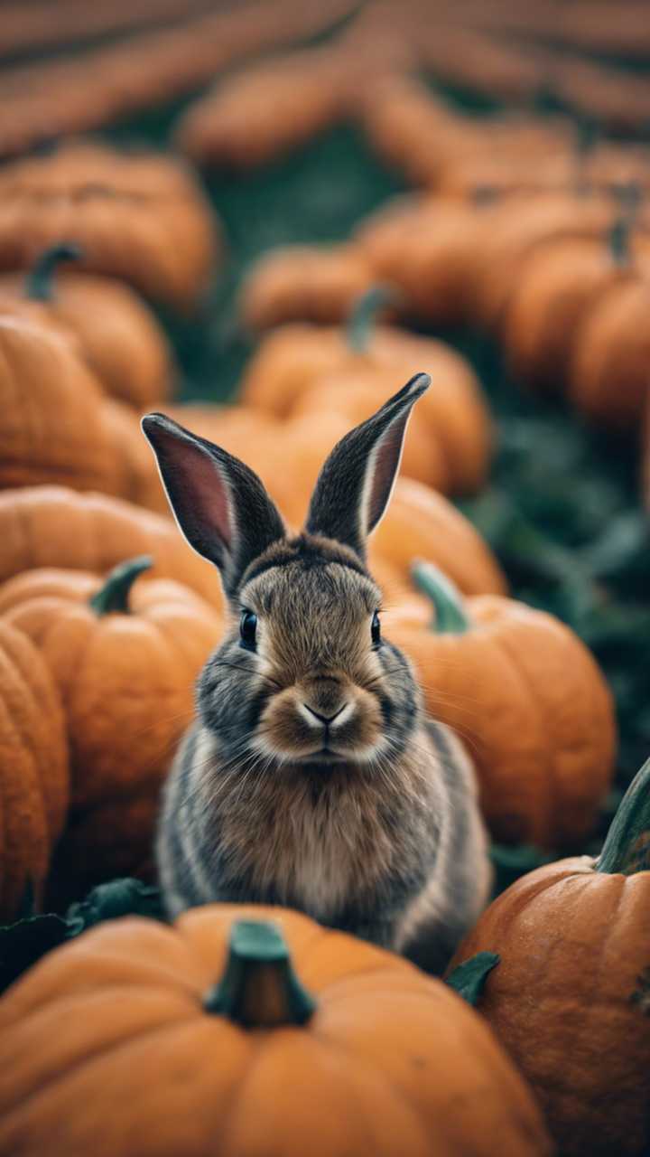 spotted fur exploring a pumpkin patch