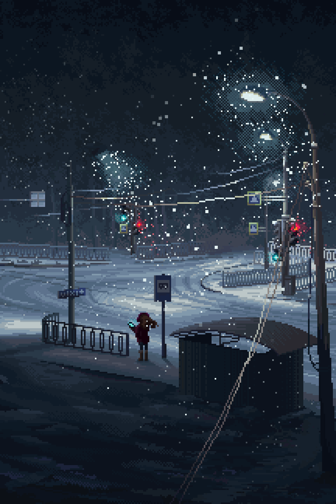 the bus stop, Me, Pixelart, 2023