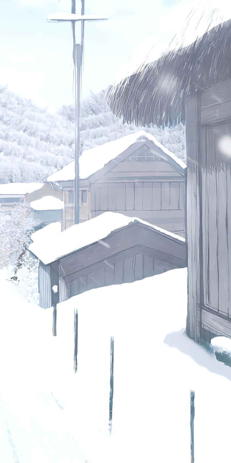 Pixel 3 Winter Background Wooden Houses