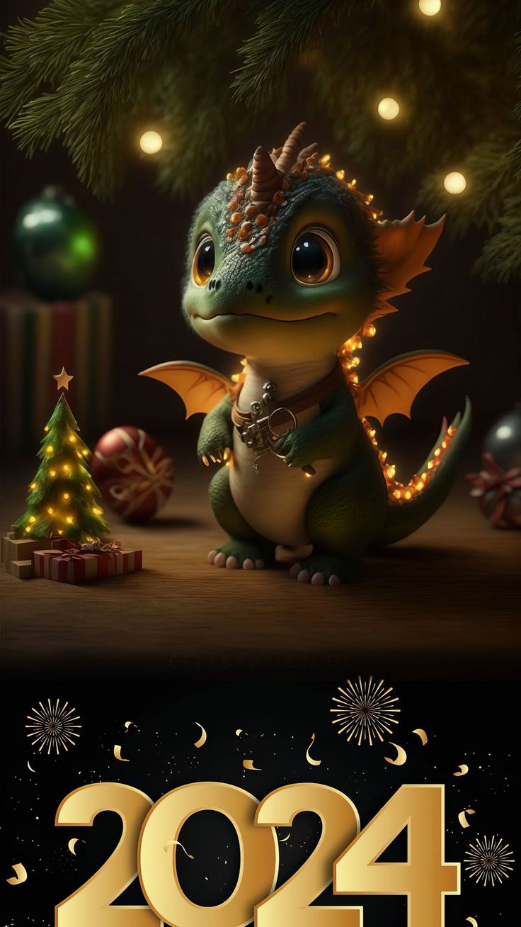 Wallpaper dragon, christmas tree, 2024