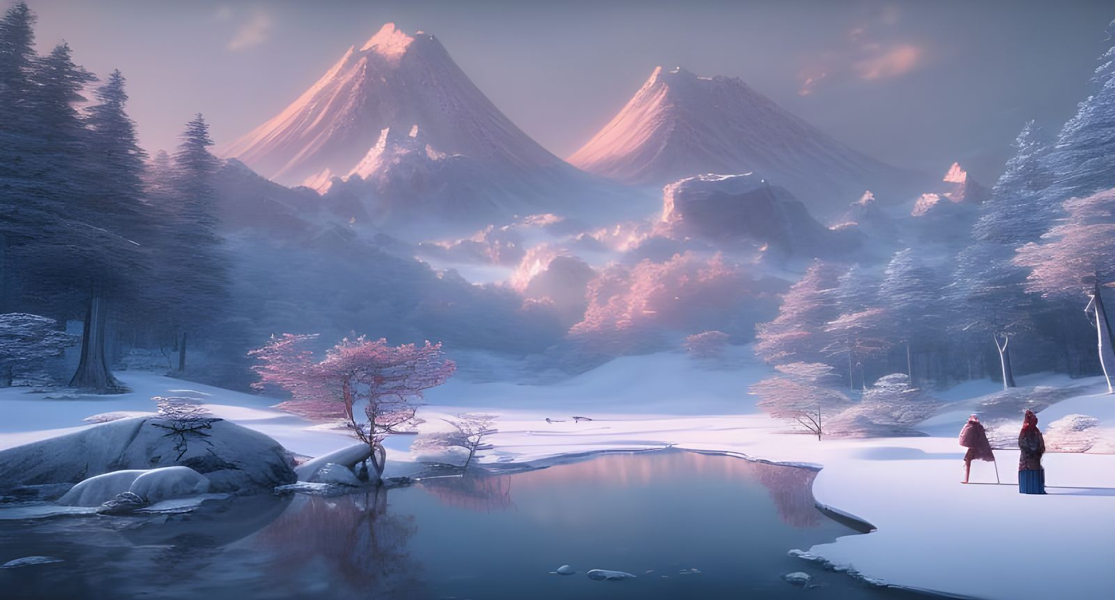 Japanese Mountain Winter Landscape at