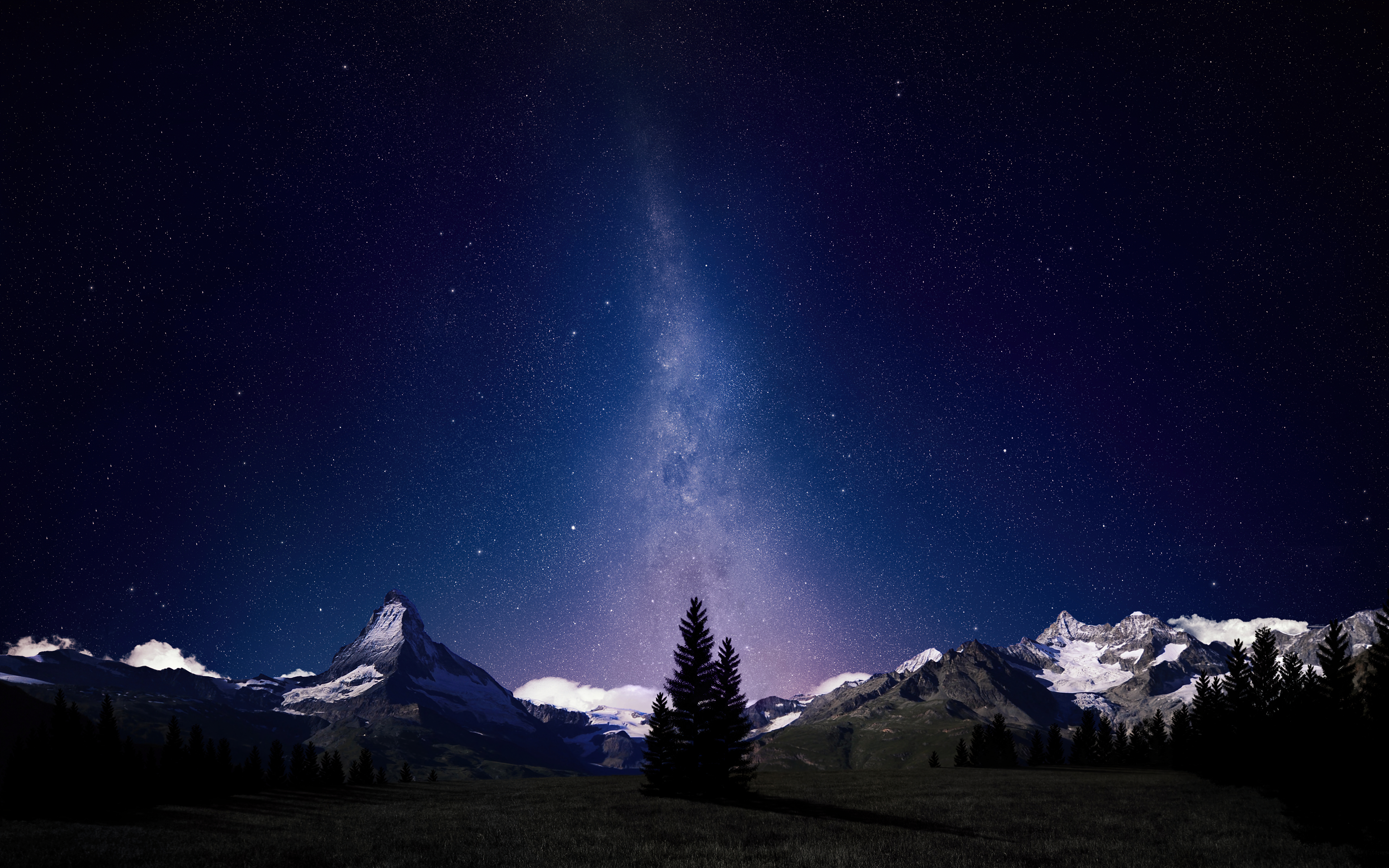 Wallpaper 4K, Night sky, Alps mountains