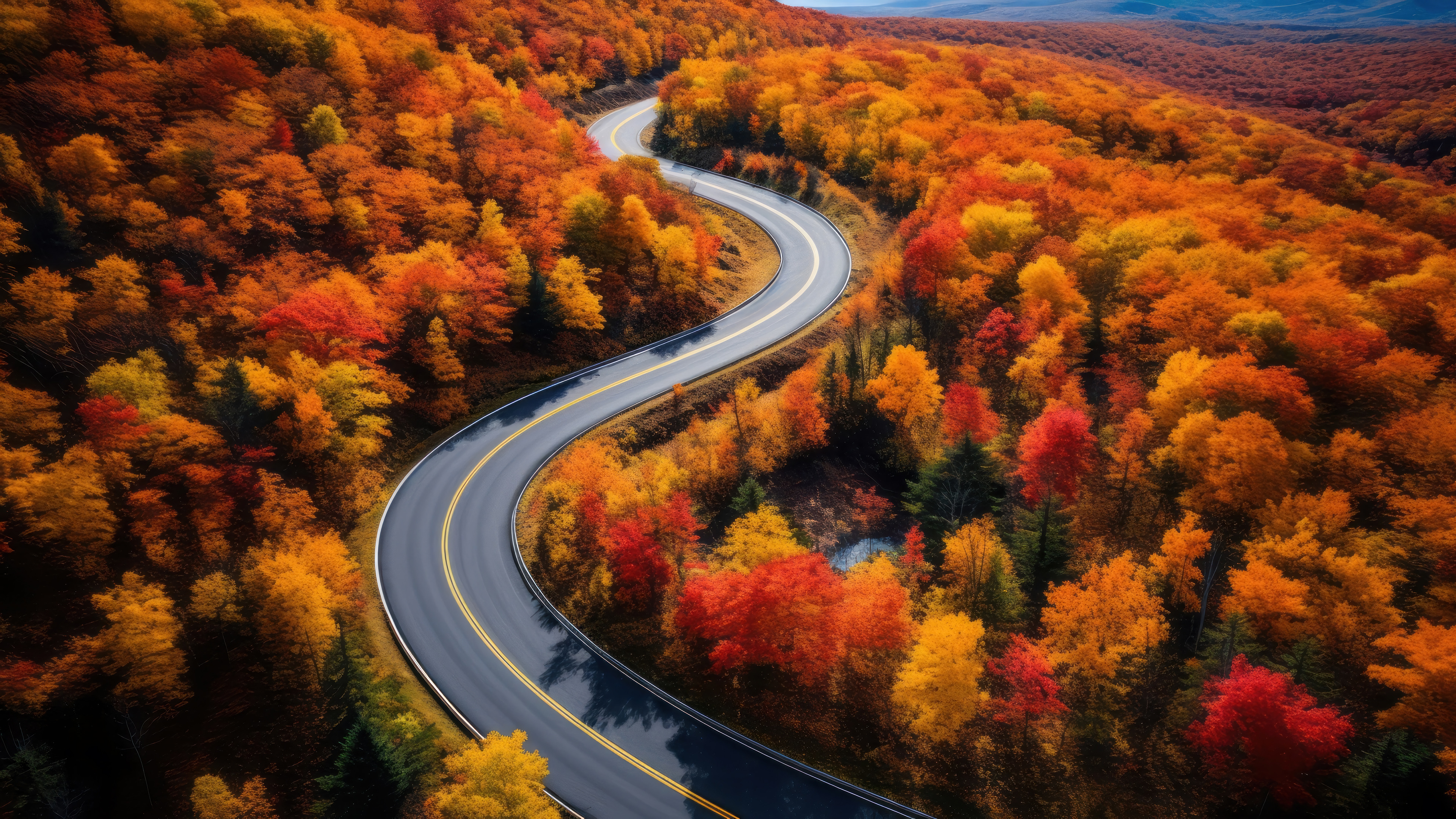 Autumn Forest Road Scenery Wallpaper 4K