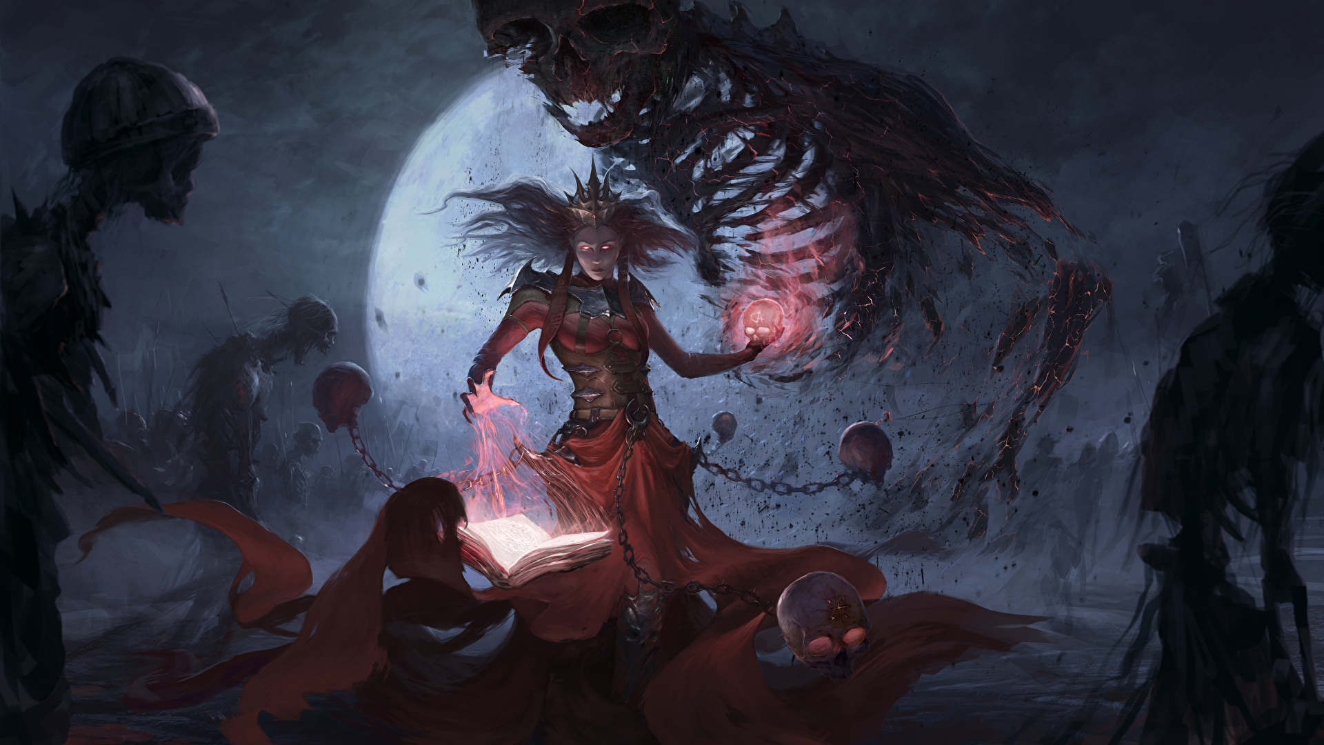 Desktop Wallpaper Witch Skulls sorcery