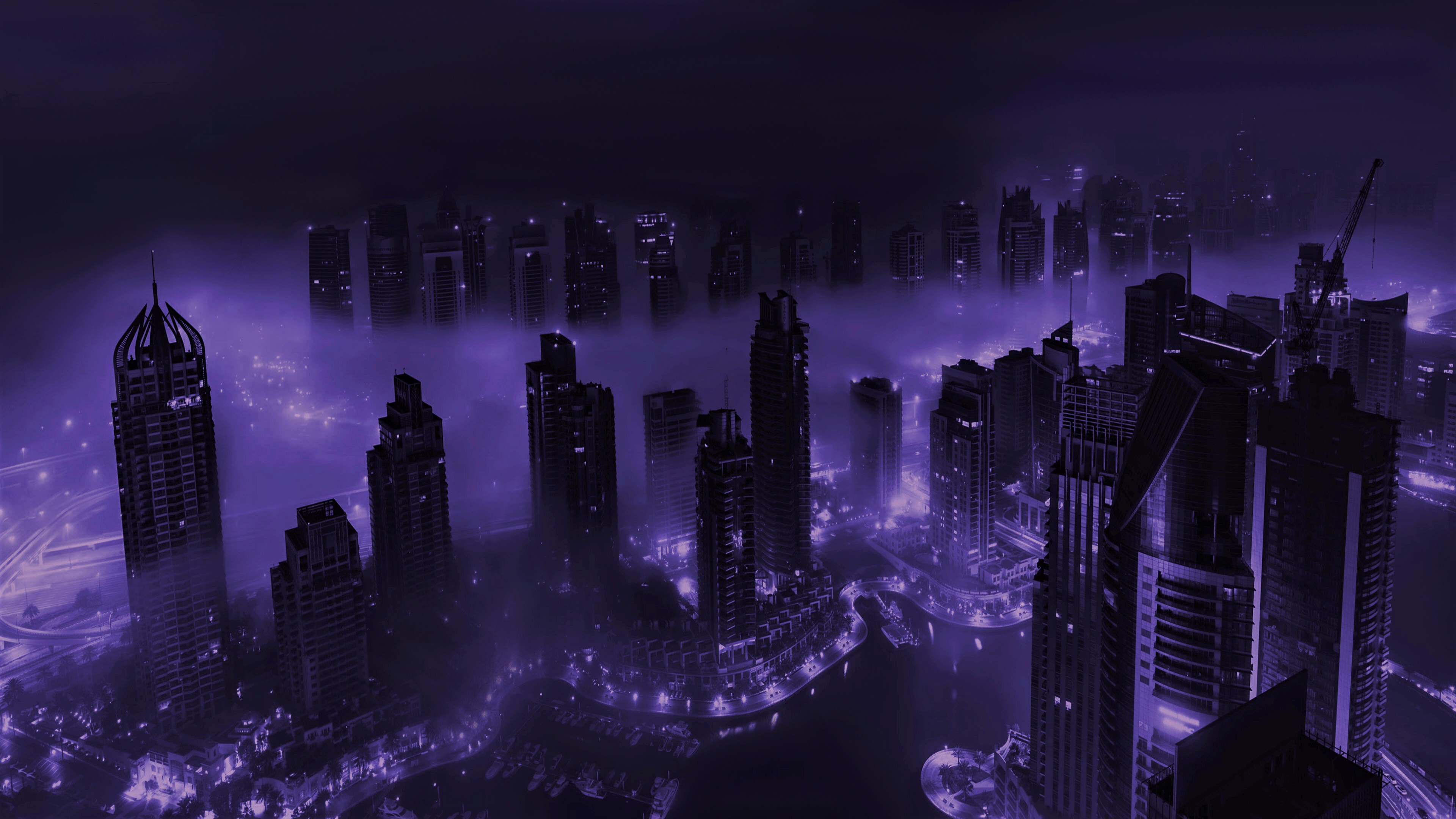 Download Night Purple Fog Cityscape Man