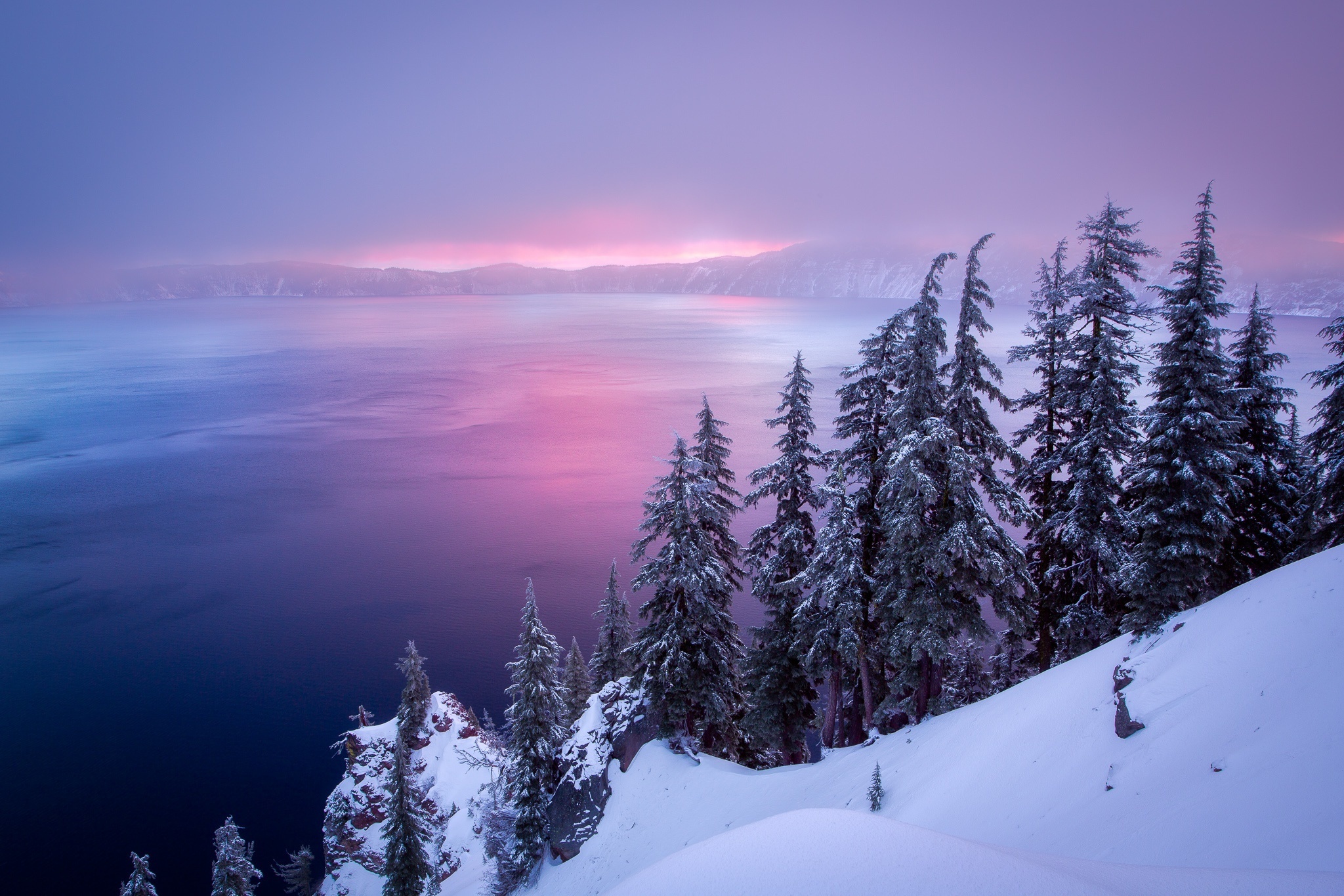 Download Fog Snow Purple Lake Nature