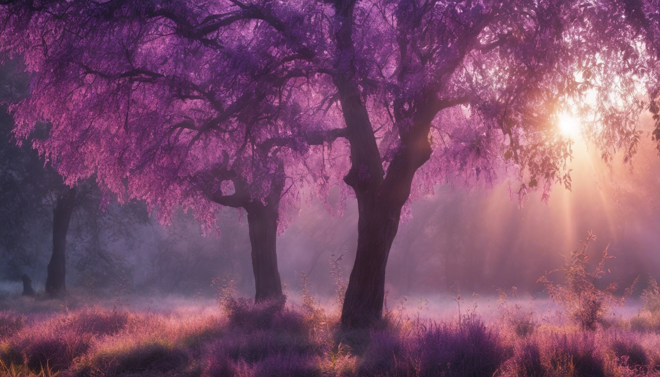 Purple trees glistening in the morning