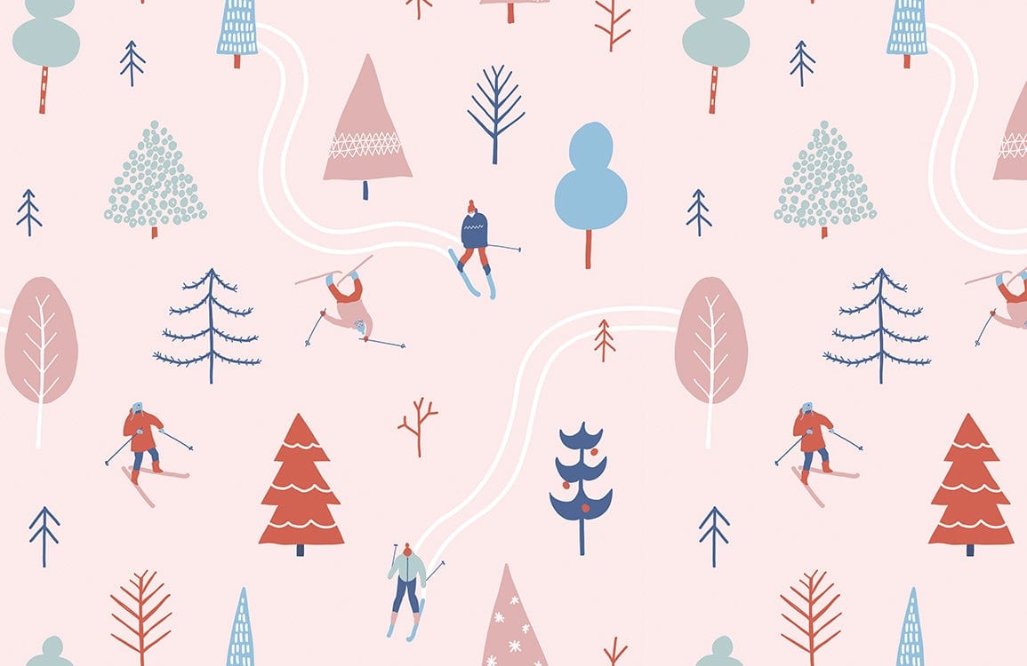 Whimsical Winter Sports Pattern Mural Wallpaper
