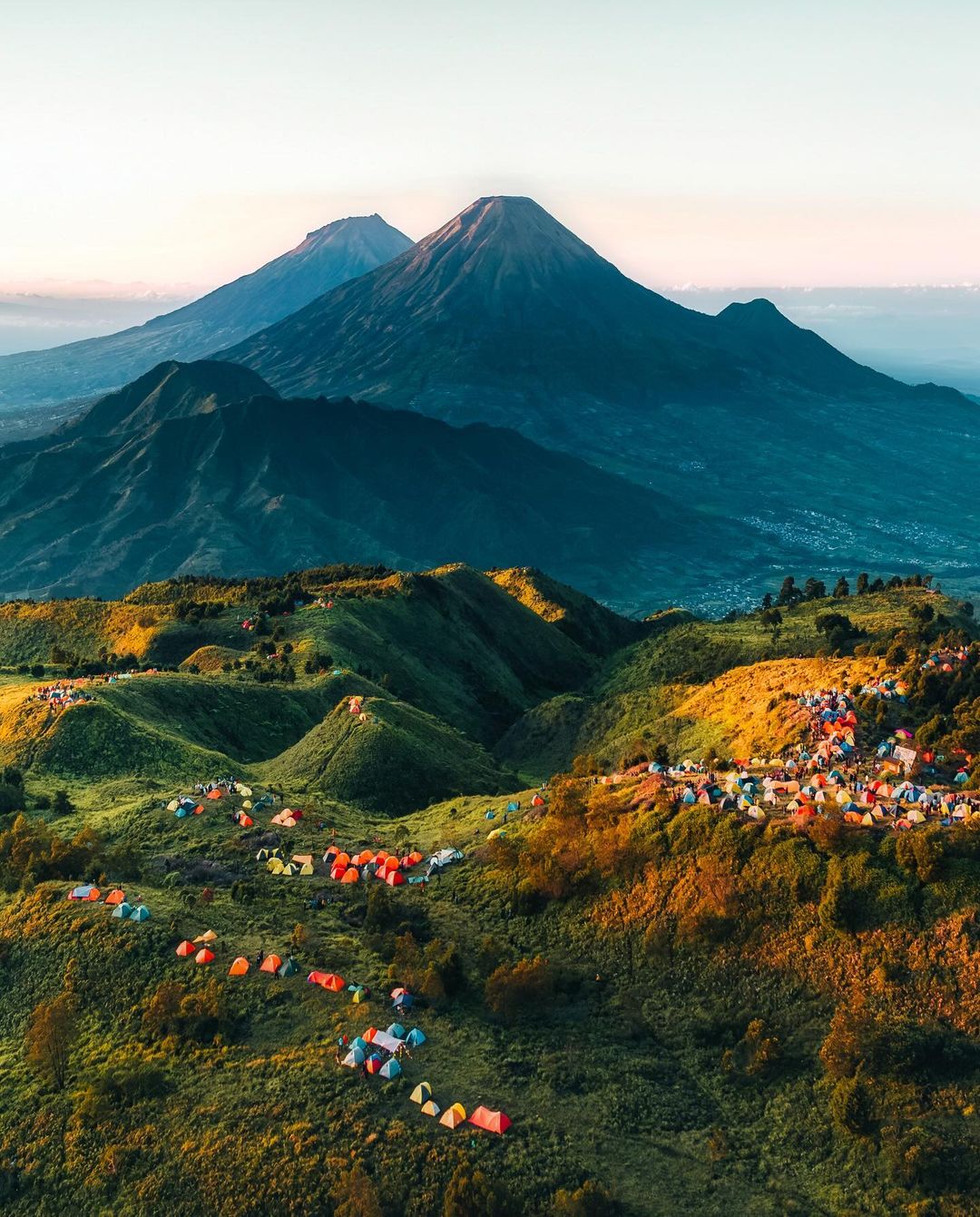 colorful tents at Mount Prau
