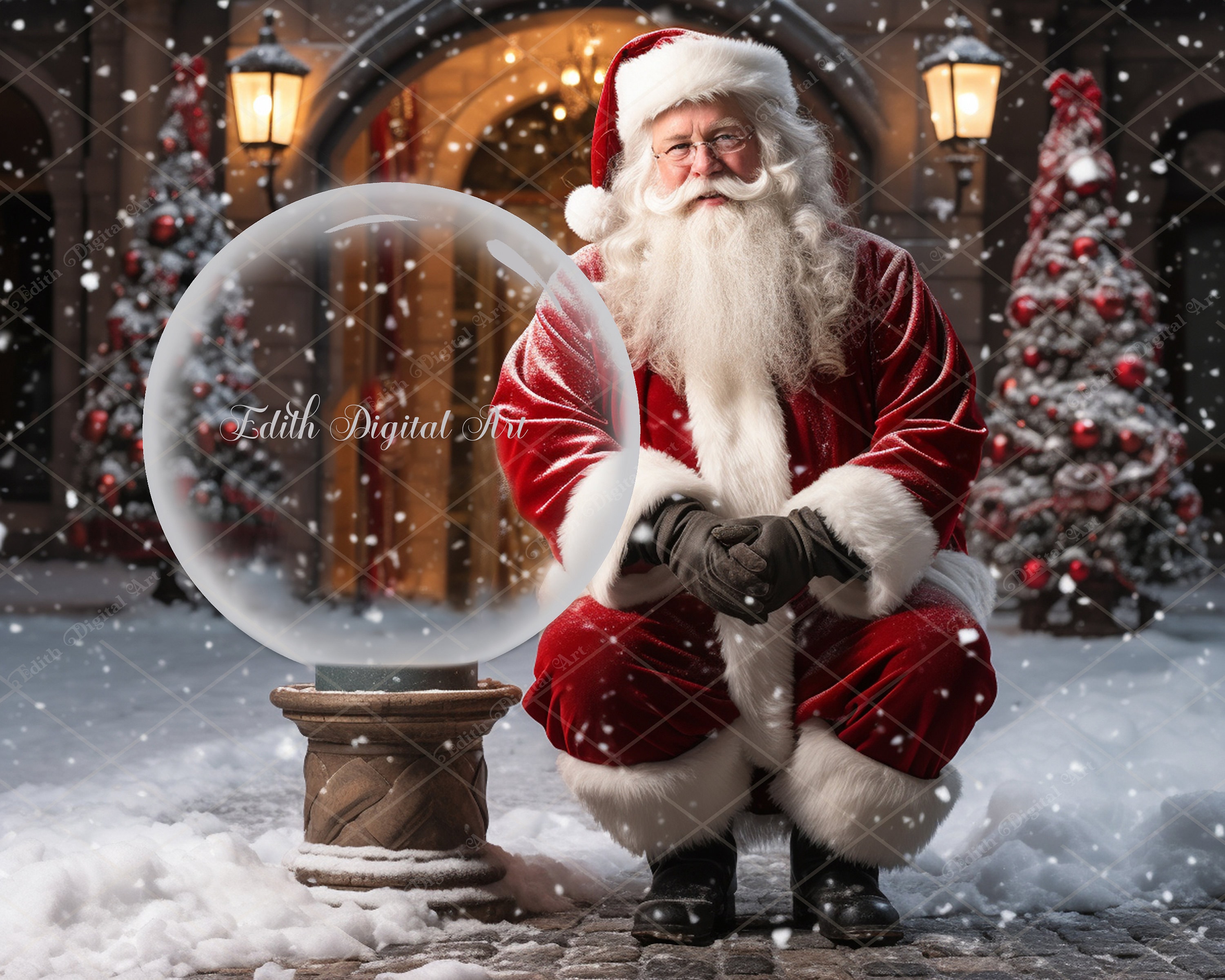 Santa With Snow Globe Christmas Digital