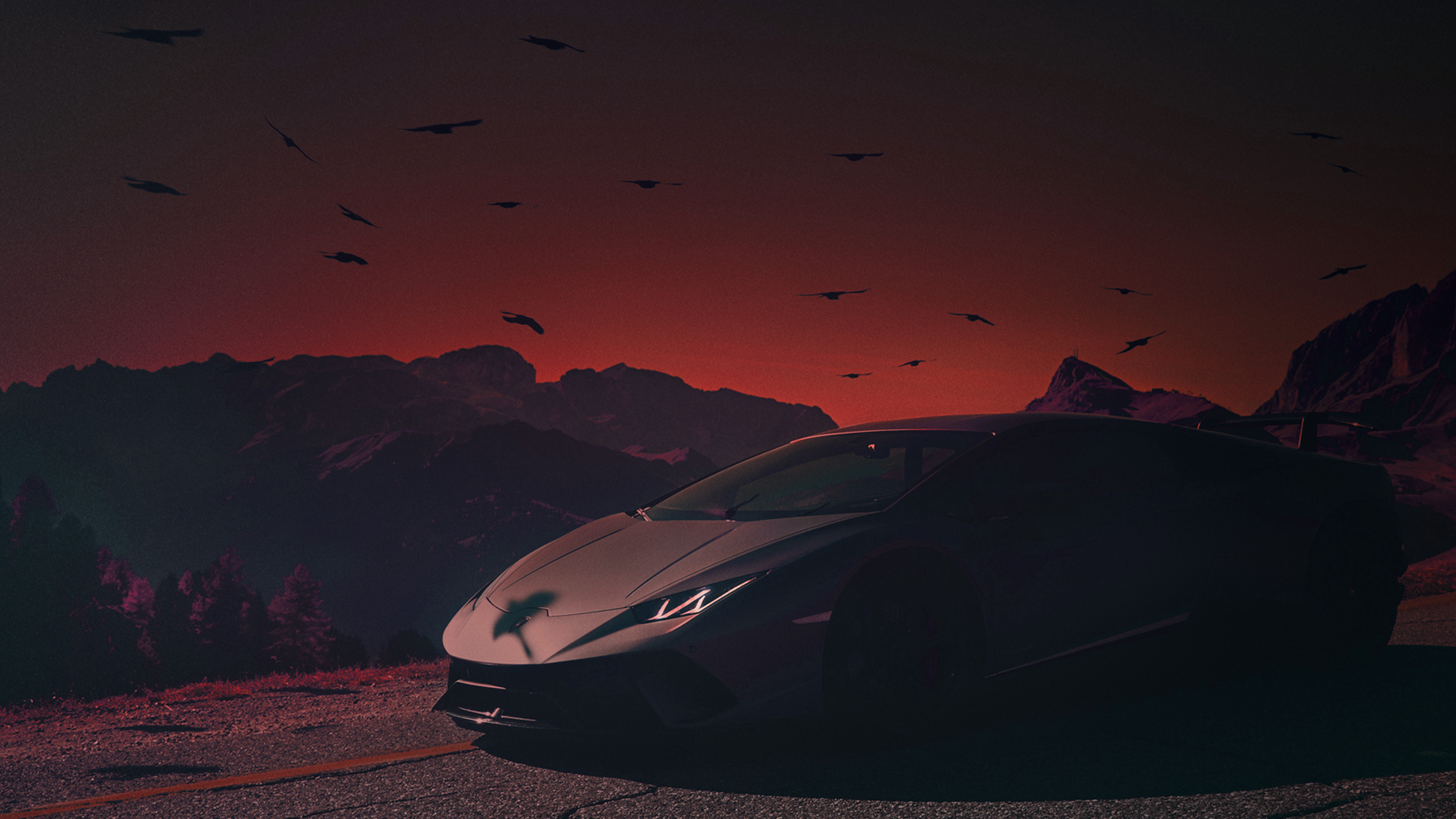 Car Lamborghini Dark Sunset Art