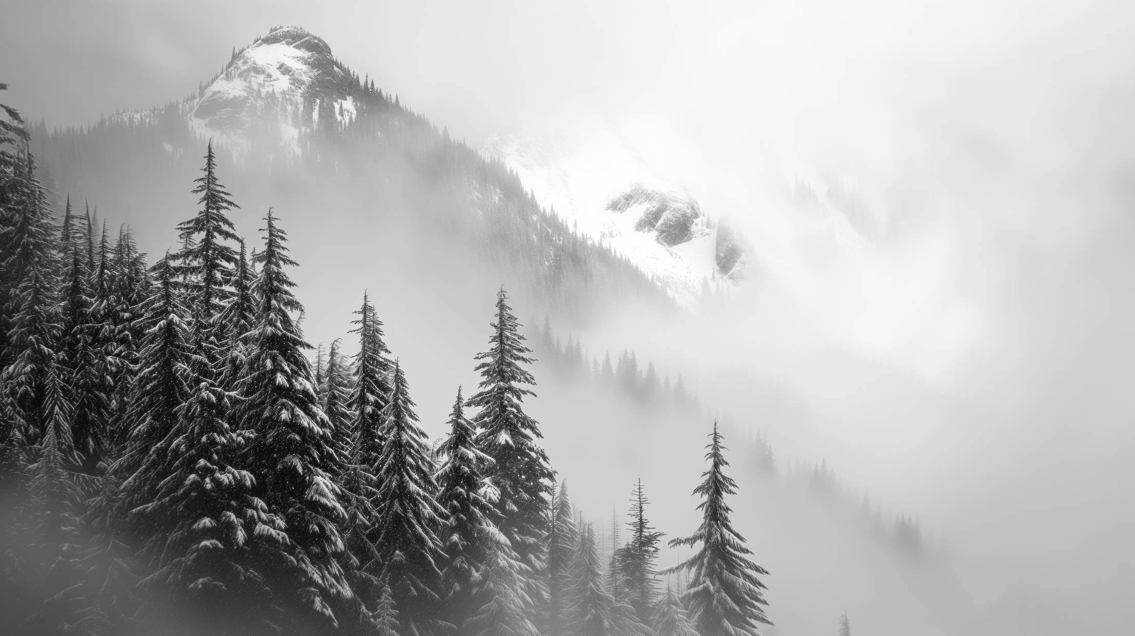 Photo of Winter Mountain Peaks in Fog