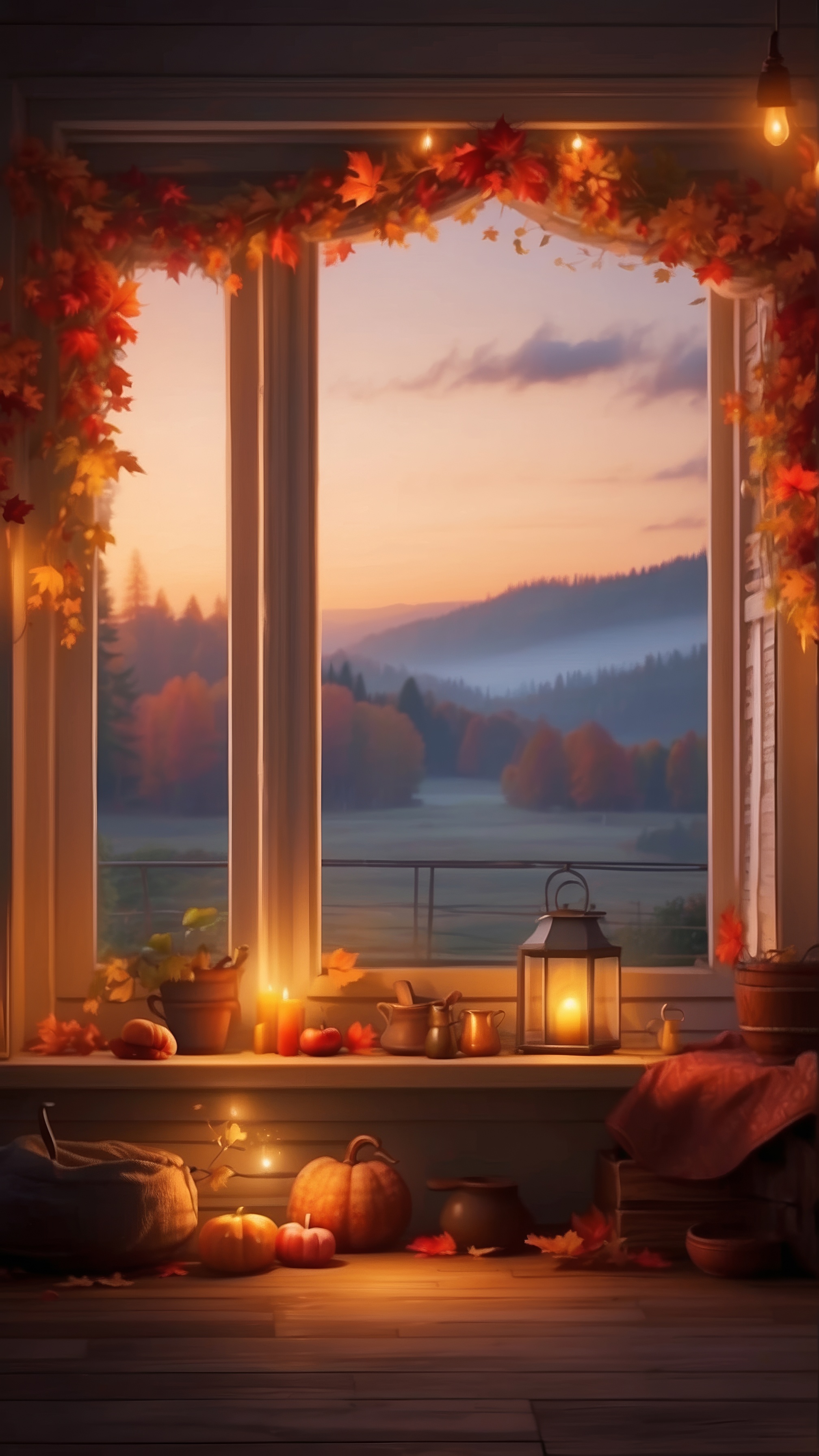 Autumn Serenity Window View Wallpaper