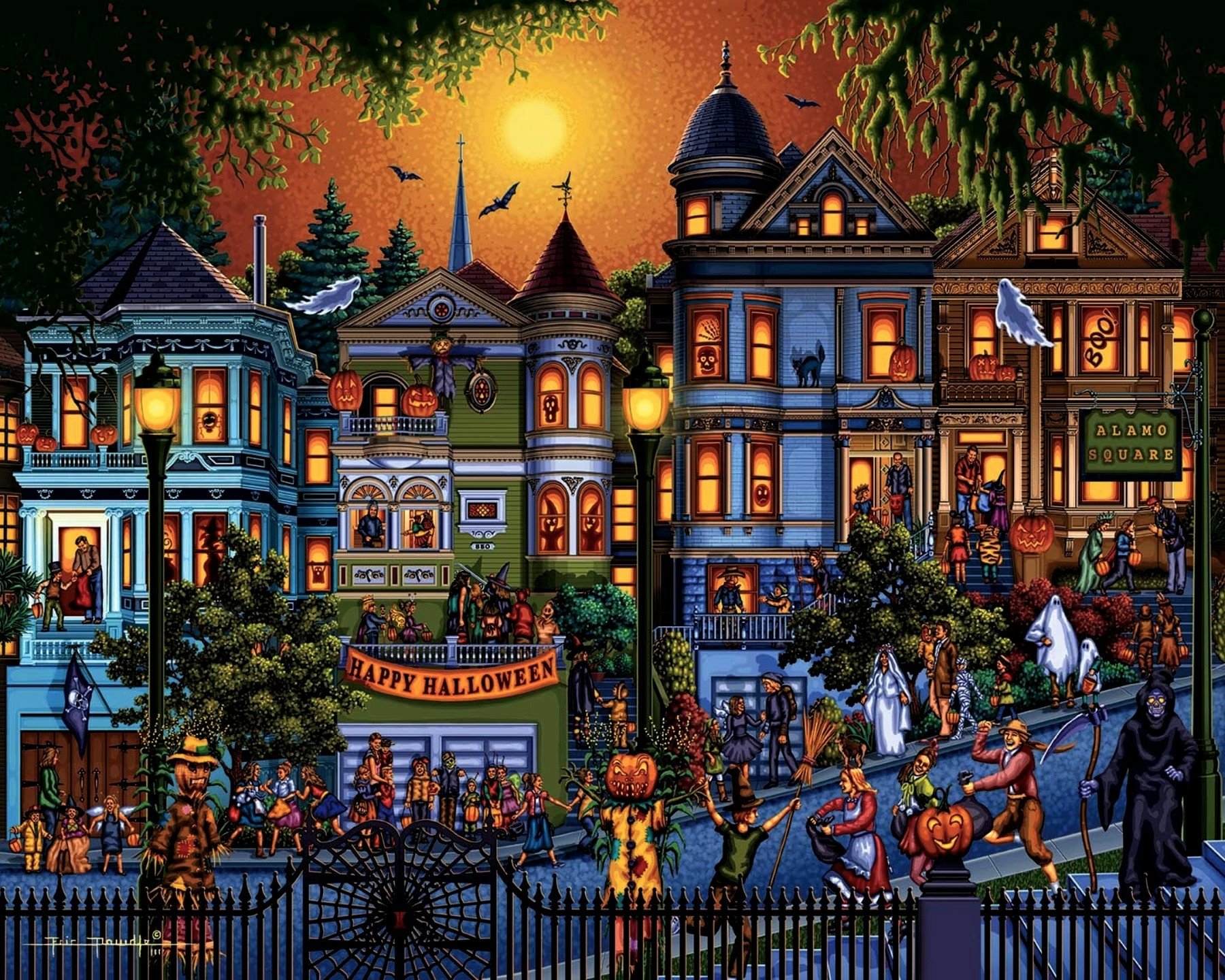 Colorful Halloween Street Wallpaper