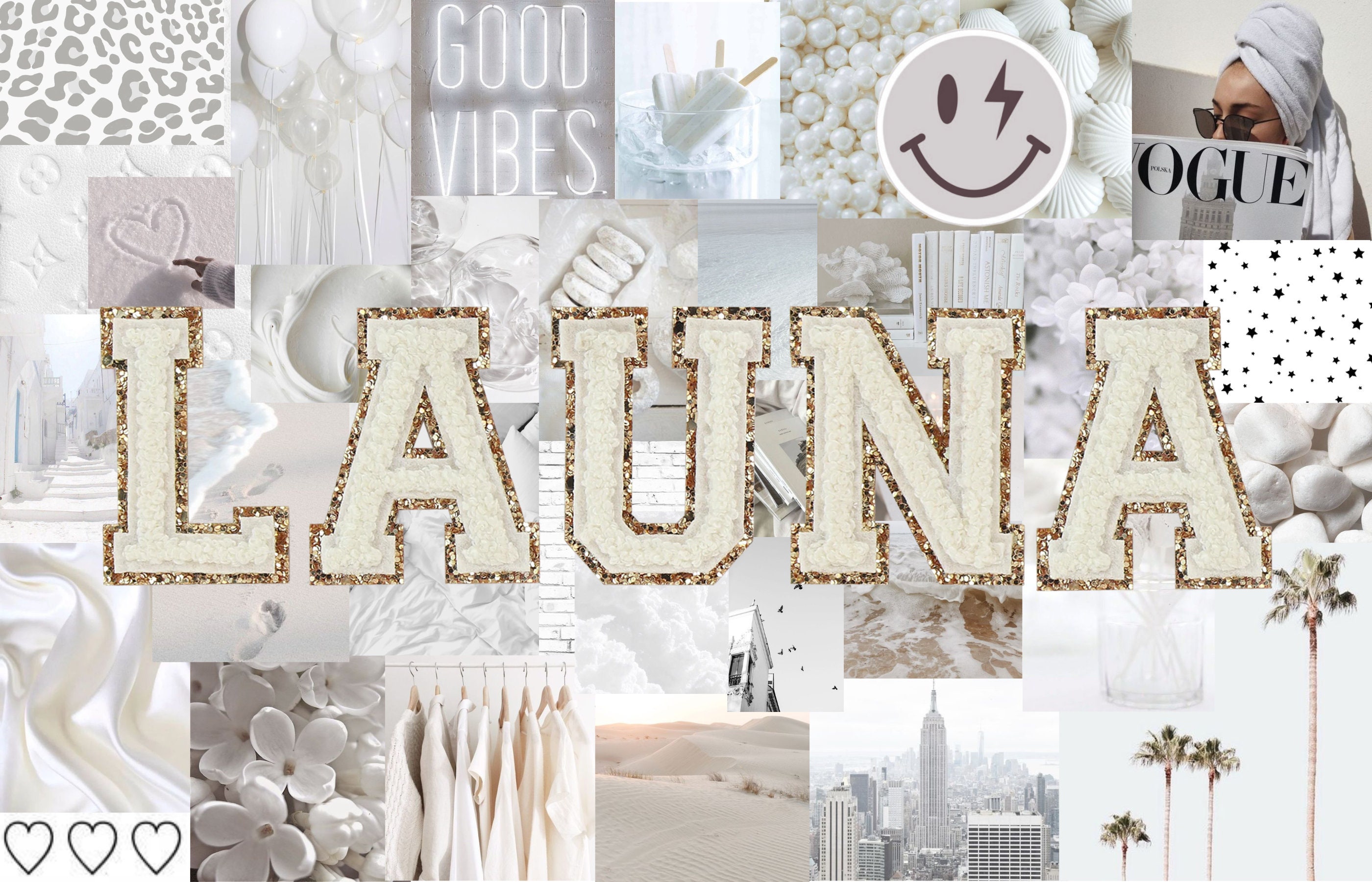 Custom White Preppy Monogram Desktop Wallpaper Collage