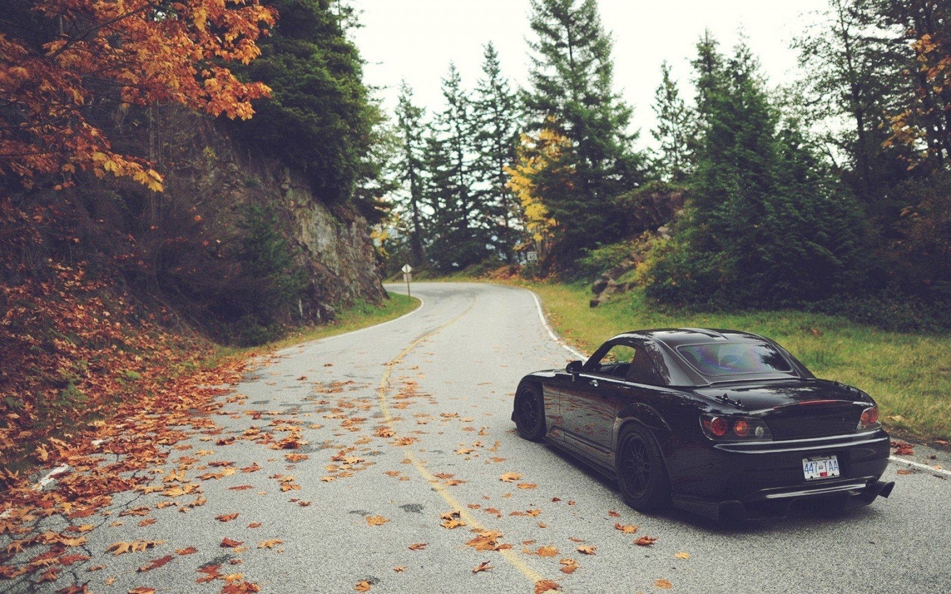 Black Jdm Car On Country Road Wallpaper
