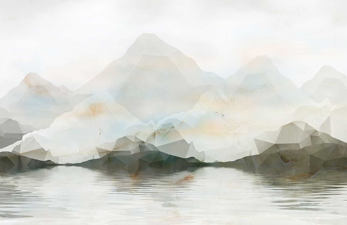 Modern Geometric Mountain Lake Mural