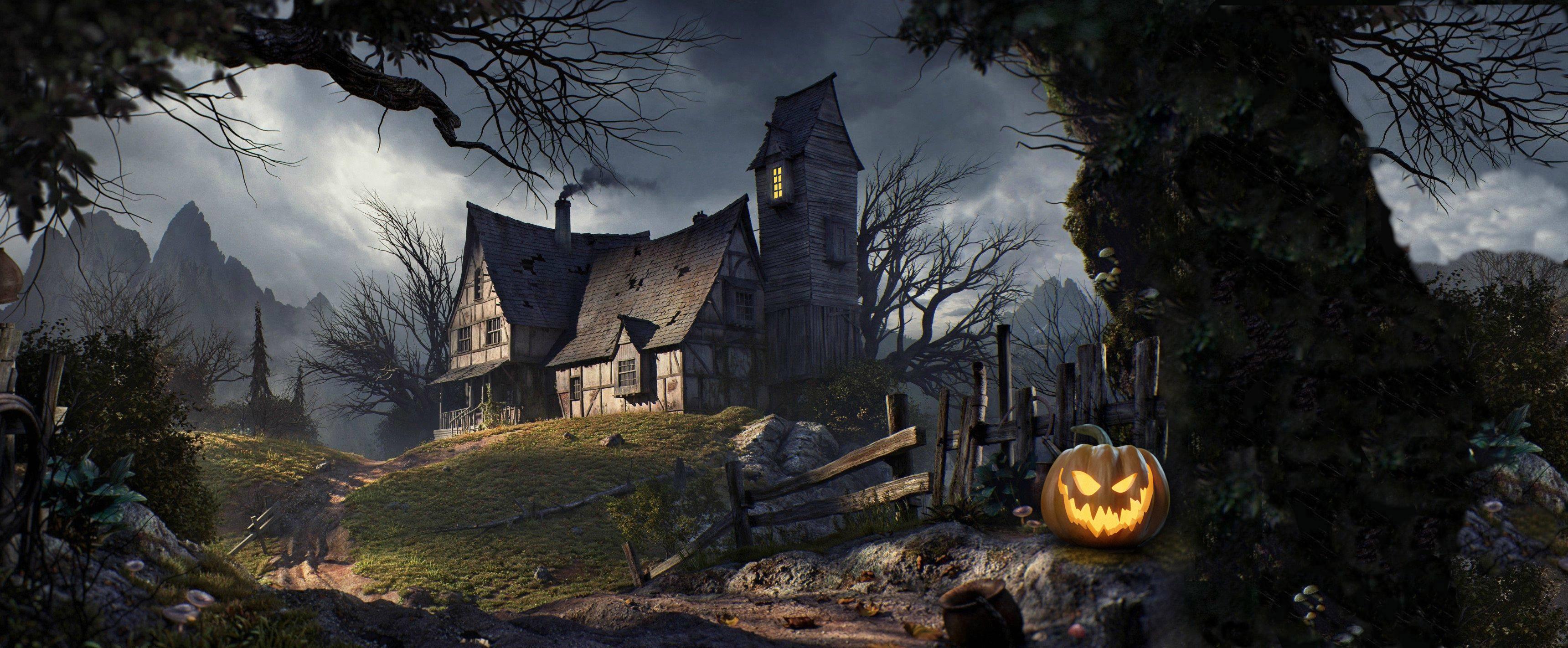 Spooky House wallpaper 3440 x 1440