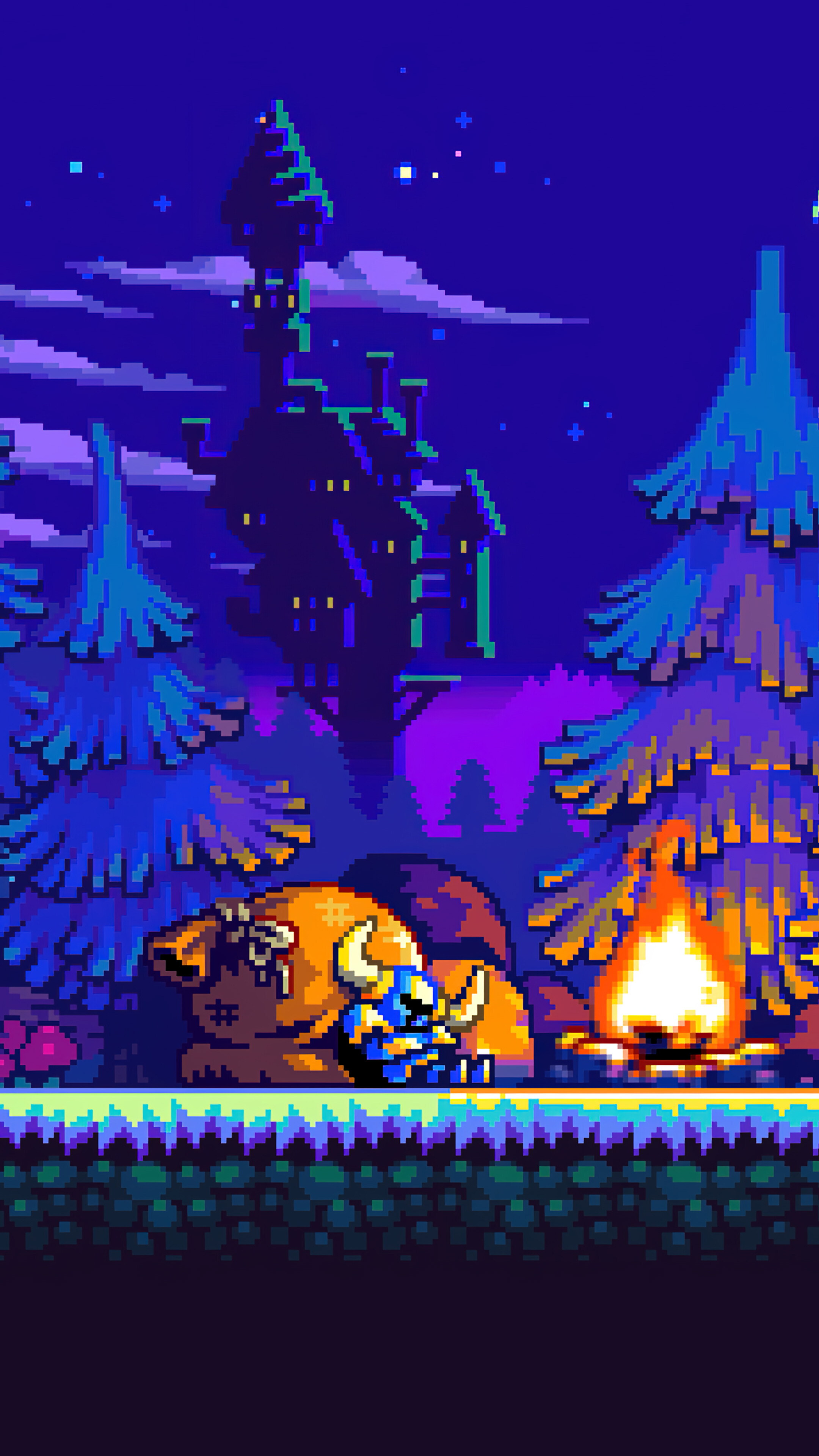 Shovel Knight Bonfire Pixel Art 4K