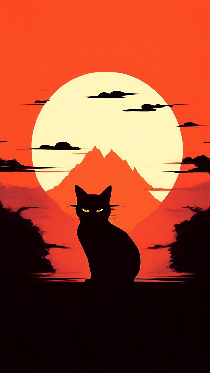 Wallpaper cat, pet, silhouette, sunset