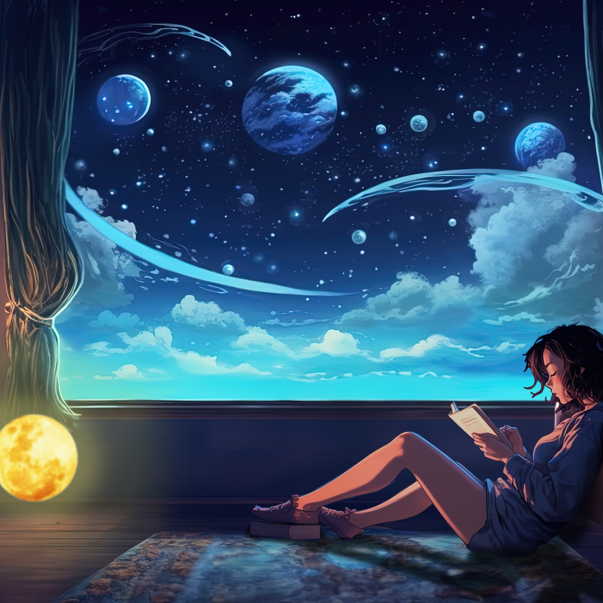 Lofi girl Wallpaper 4K, Reading book