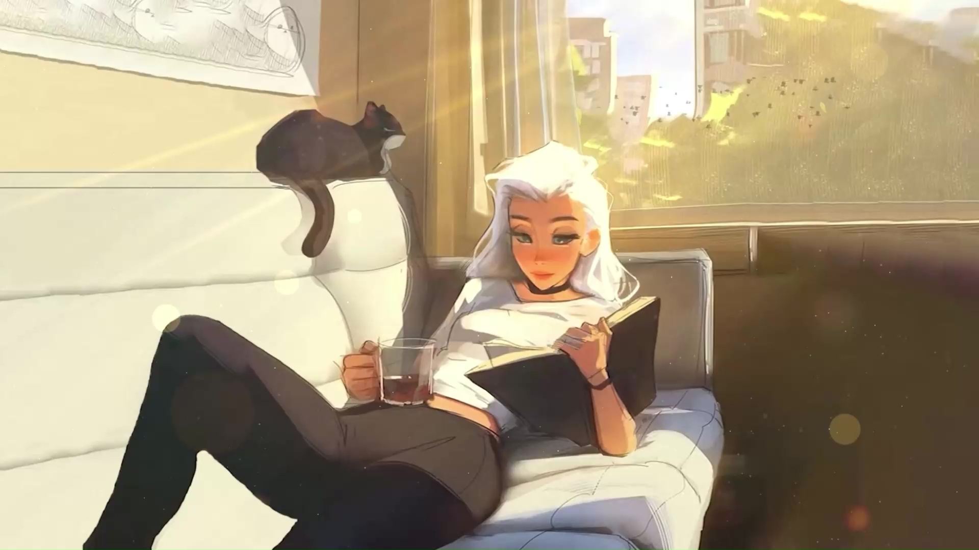 Girl Reading Book On Sofa Live