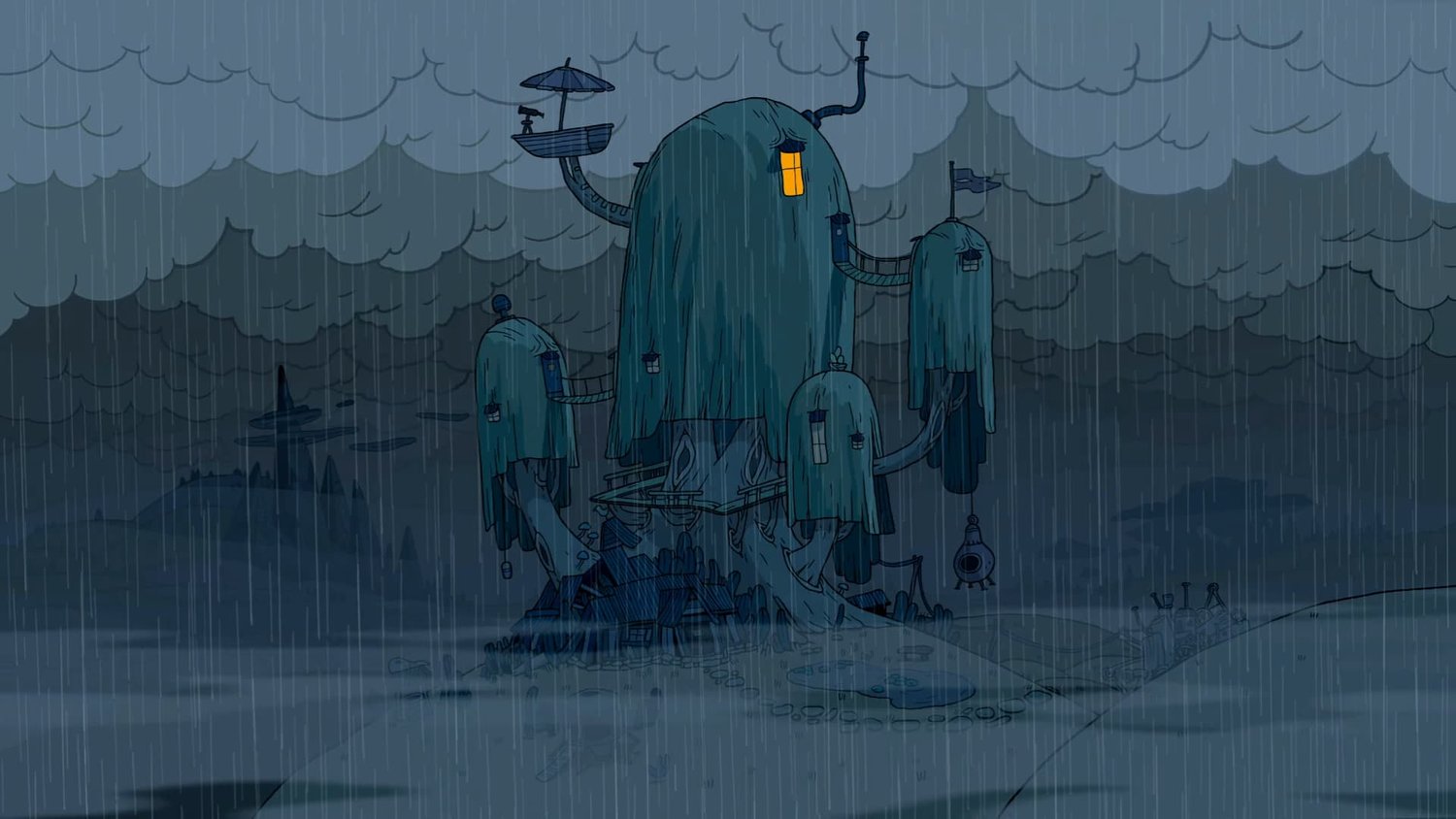 Adventure Time Rainy Treehouse Animated