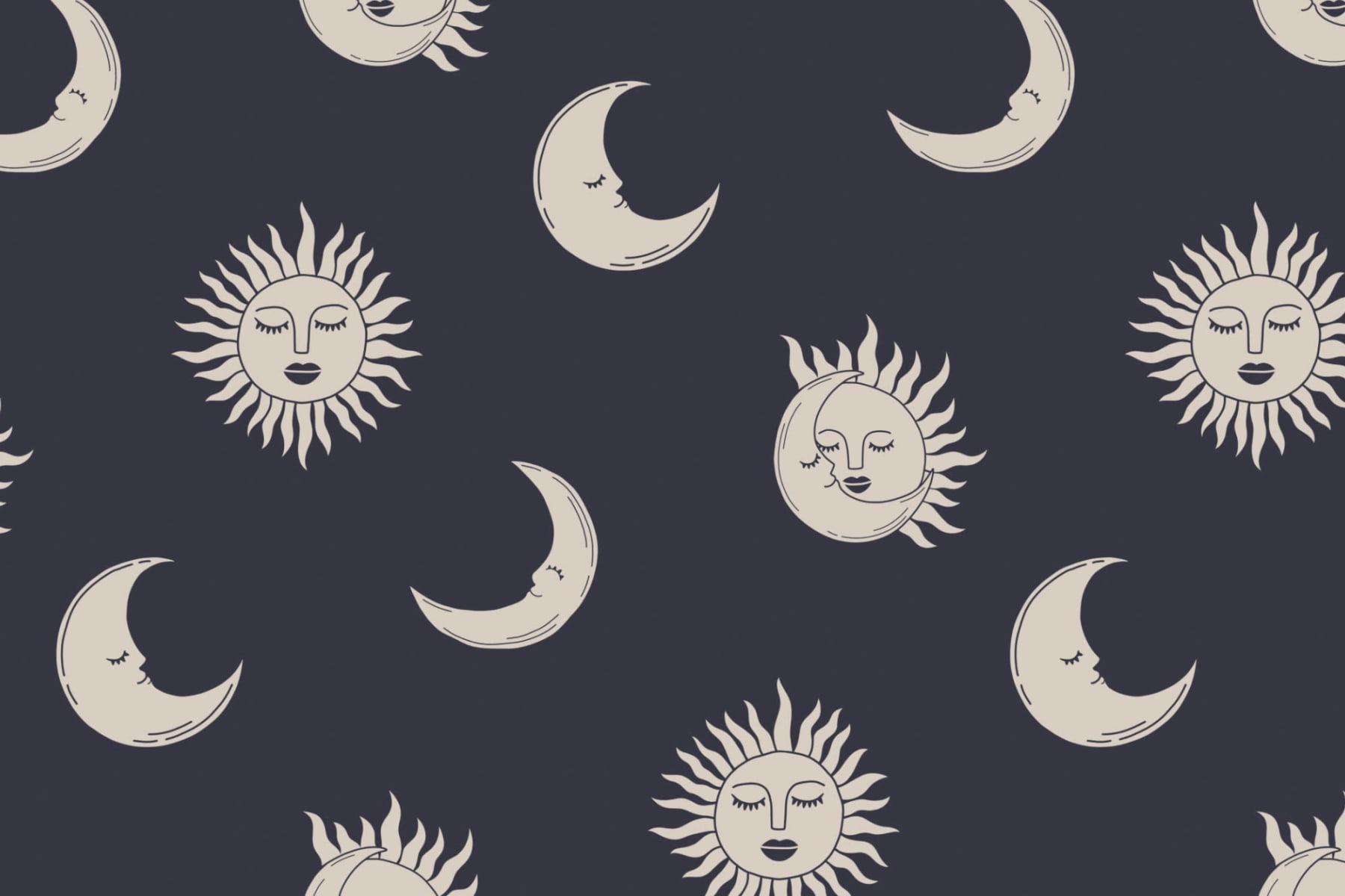 Sun & Moon Navy Blue Boho Pattern