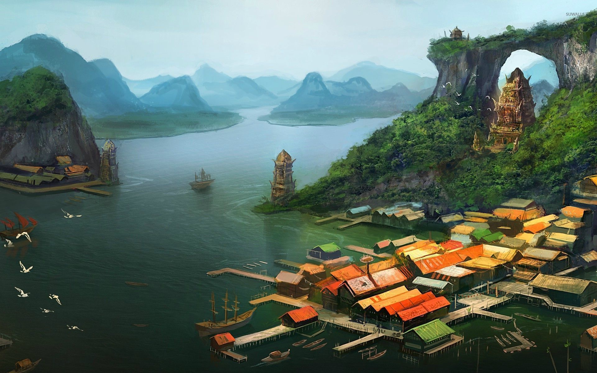 Town in the lagoon wallpaper