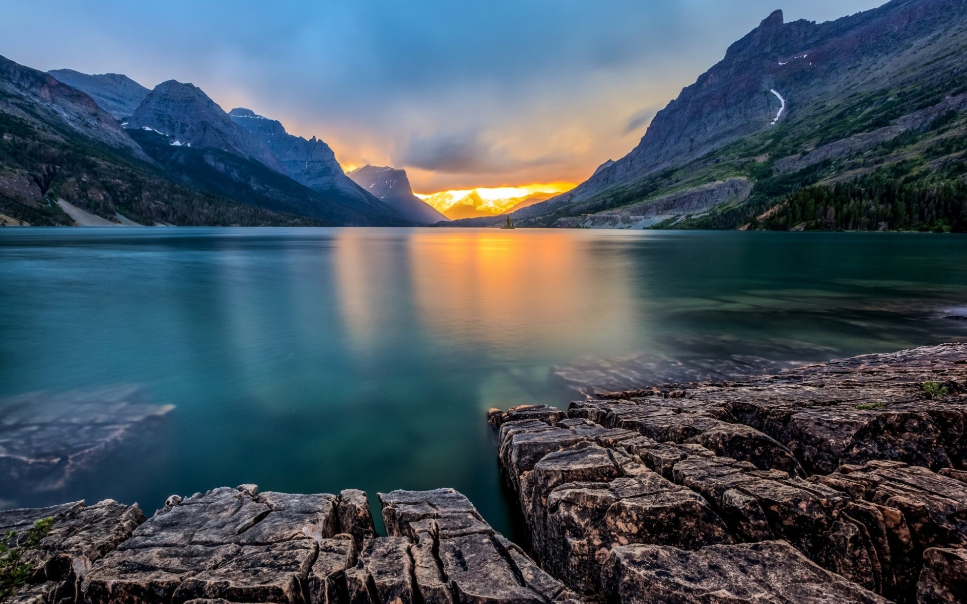 landscape, reflection, lake, Montana