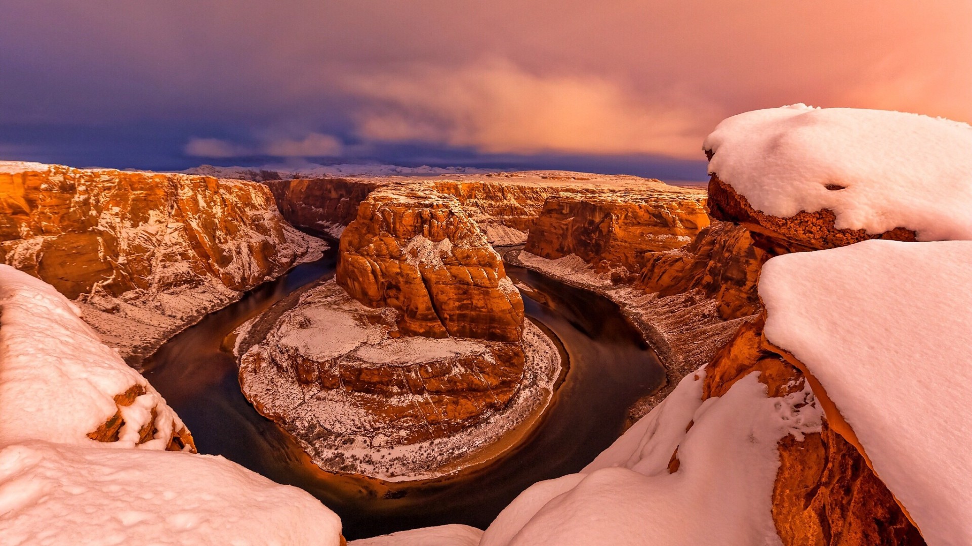 clouds, canyon, nature, snow, winter