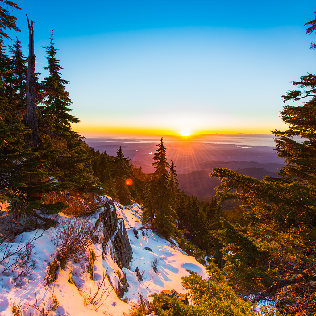 Mountain Snow Winter Sunset Wood