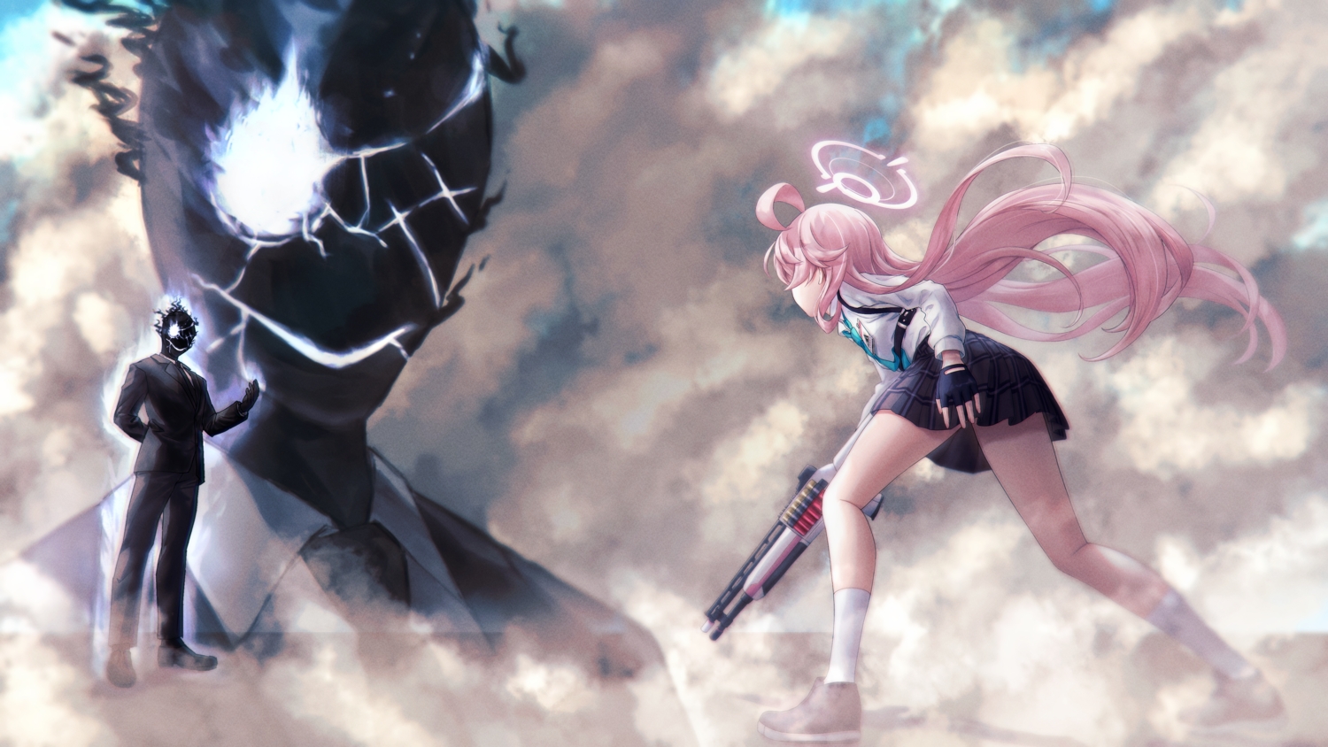 pink hair school uniform shirt skirt