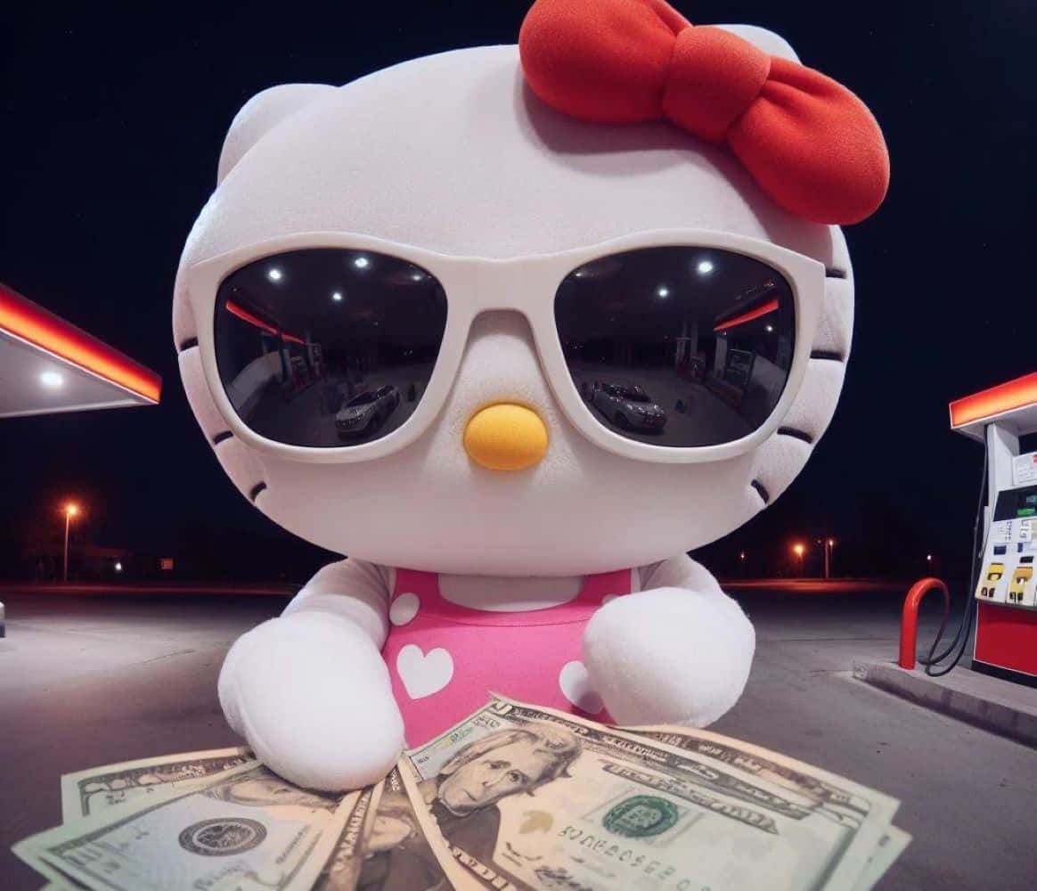 Download Hello Kitty Baddie With Cashat Gas Station Wallpaper