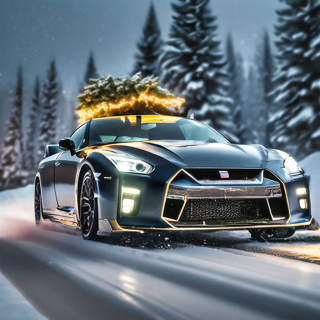 Nissan GT R With A Christmas Tree