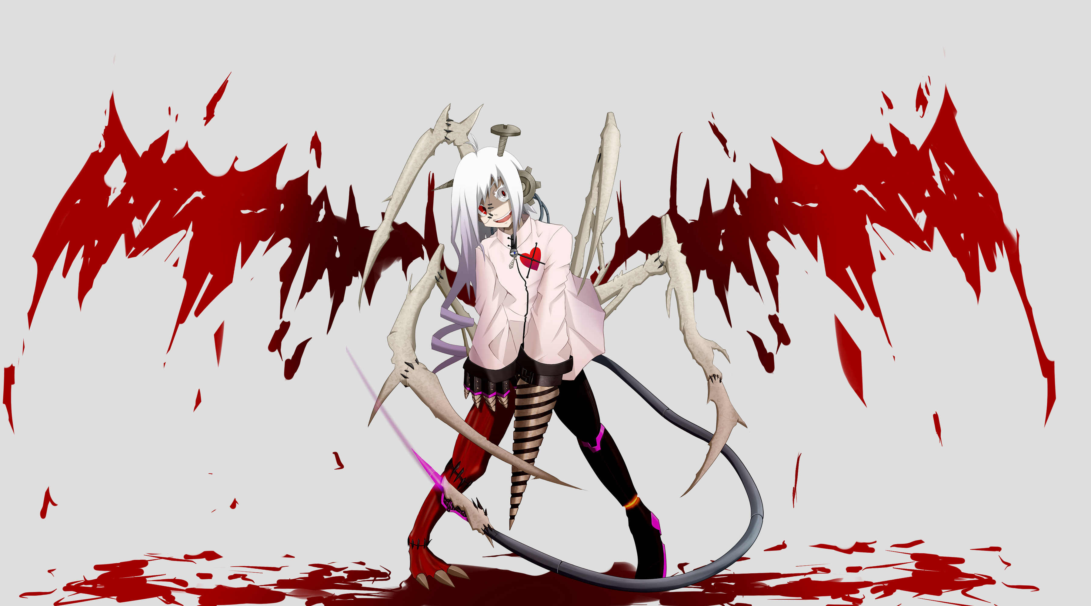 Wallpaper girl, blood, mechanism, wings