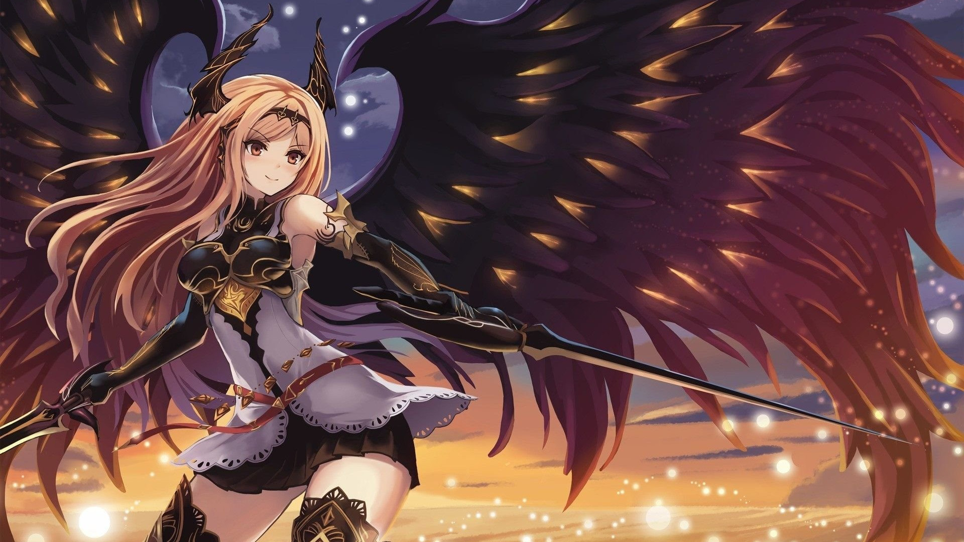Anime Girl Black Wings Background