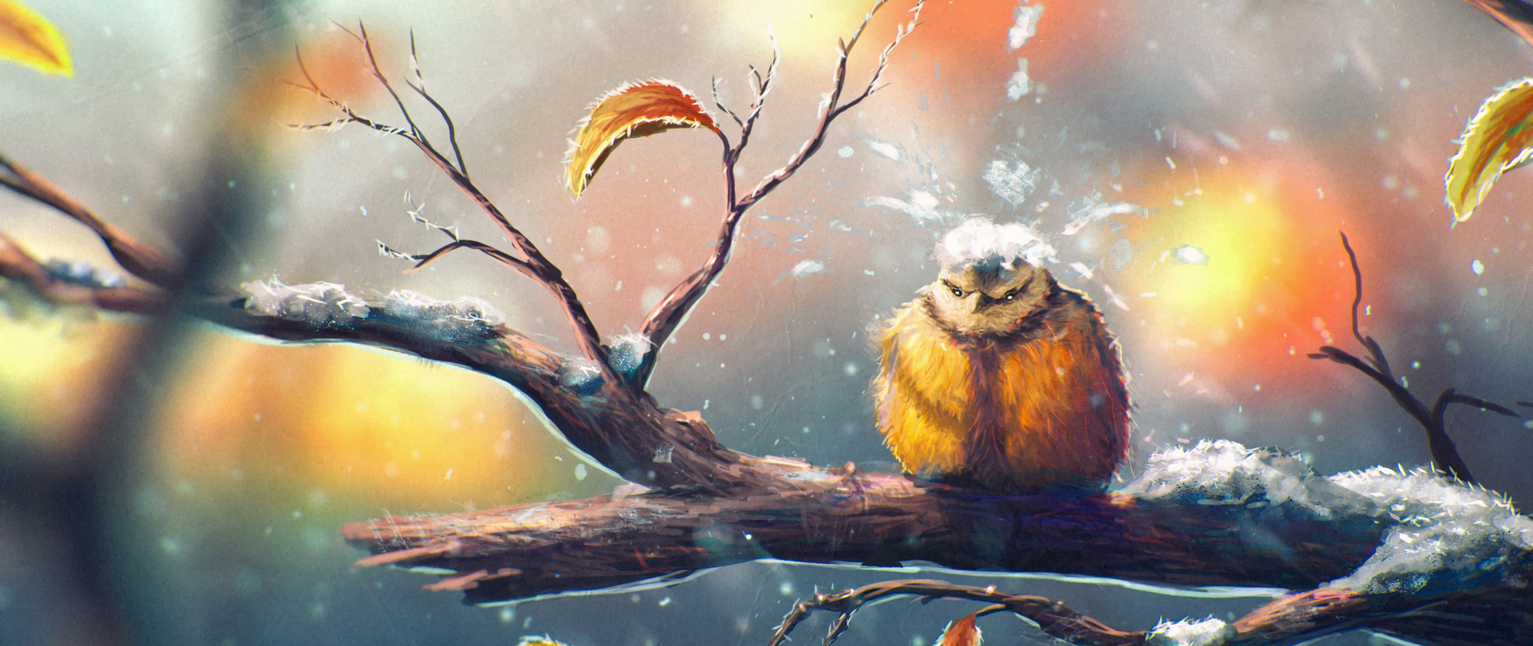 Birds Nature Snow Branch 4K Wallpaper