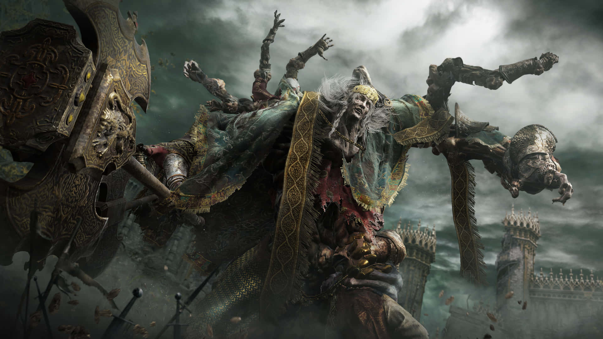 Download A Man Is Holding A Sword And A