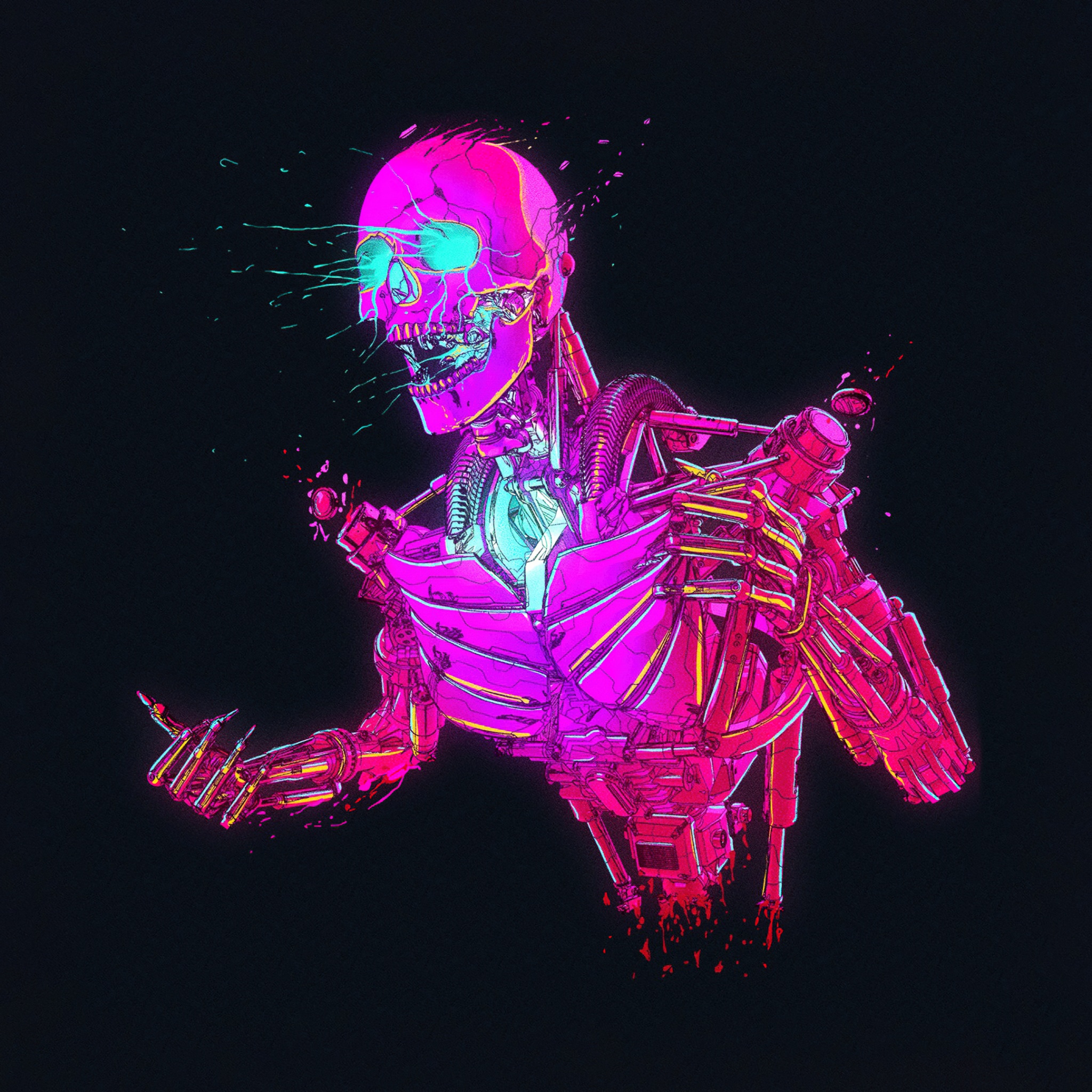 Neon Wallpaper 4K, Skeleton, Cyberpunk